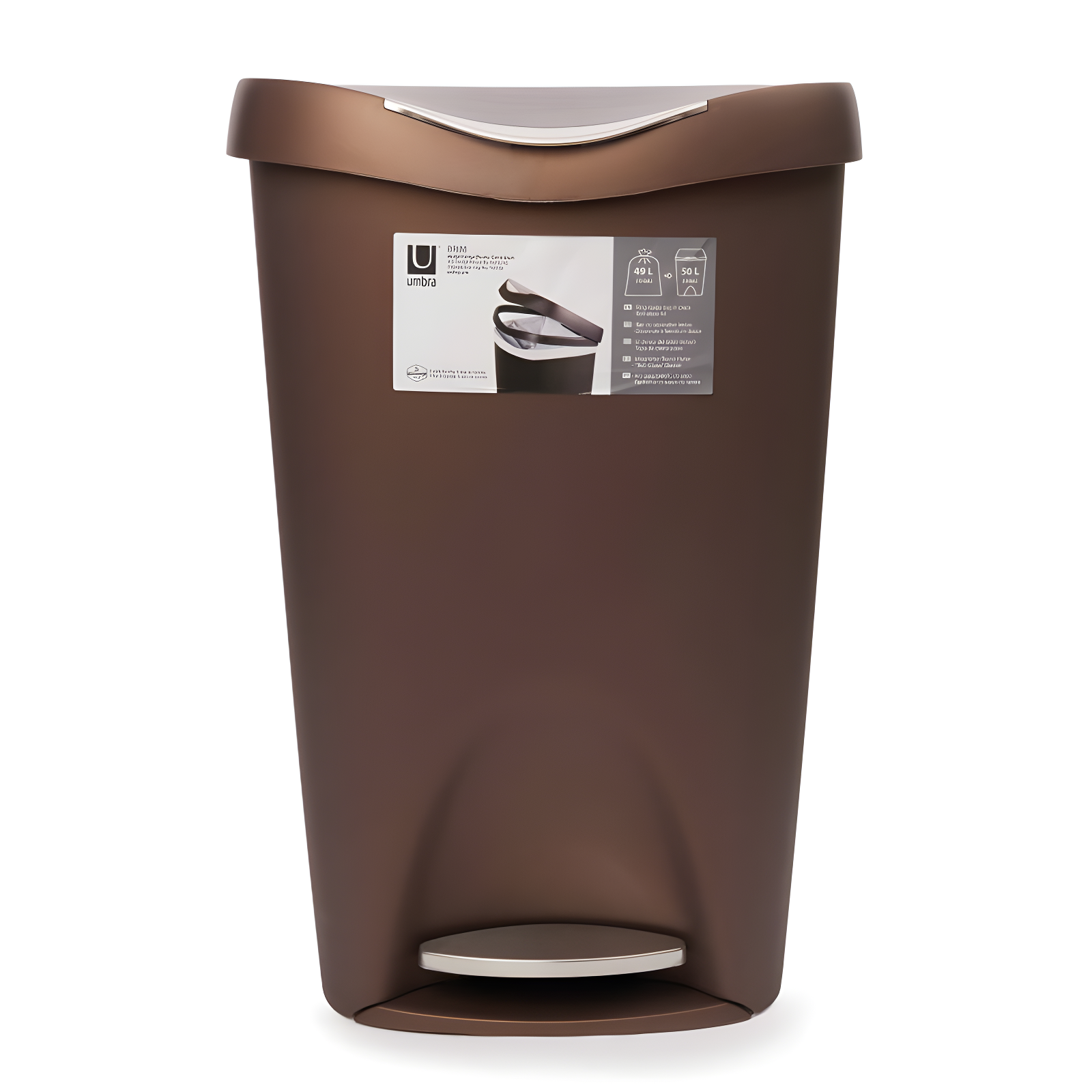 Umbra 13gal Brim Step Trash Can Bronze: Polypropylene, Indoor, Kitchen, 50 Quart, Brown, 25.5" Depth, 16.4" Width