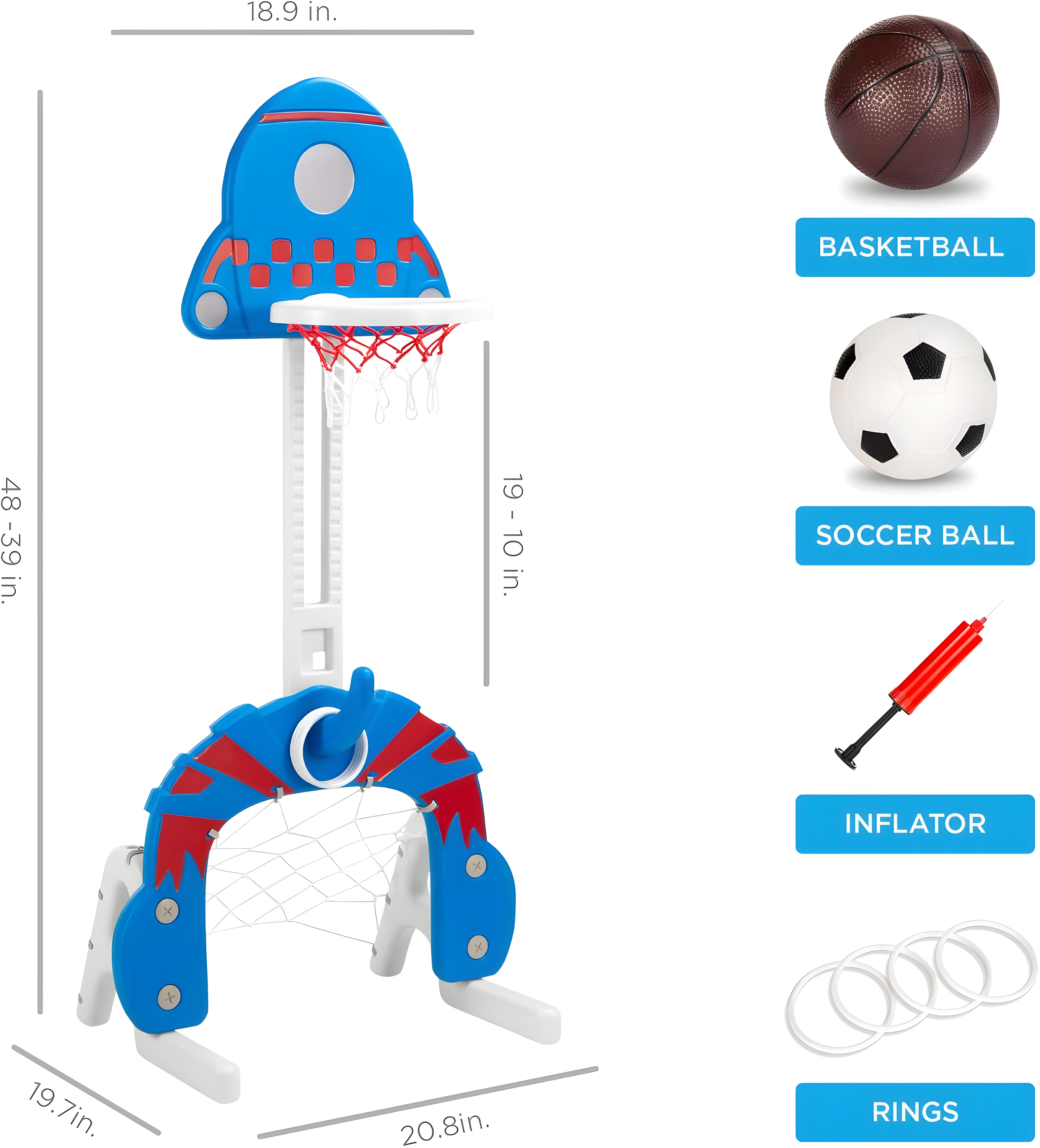 Best Choice Products 3-in-1 Toddler Basketball Hoop Sports Activity Center Grow With Me Play Set w/ Soccer, Ring Toss