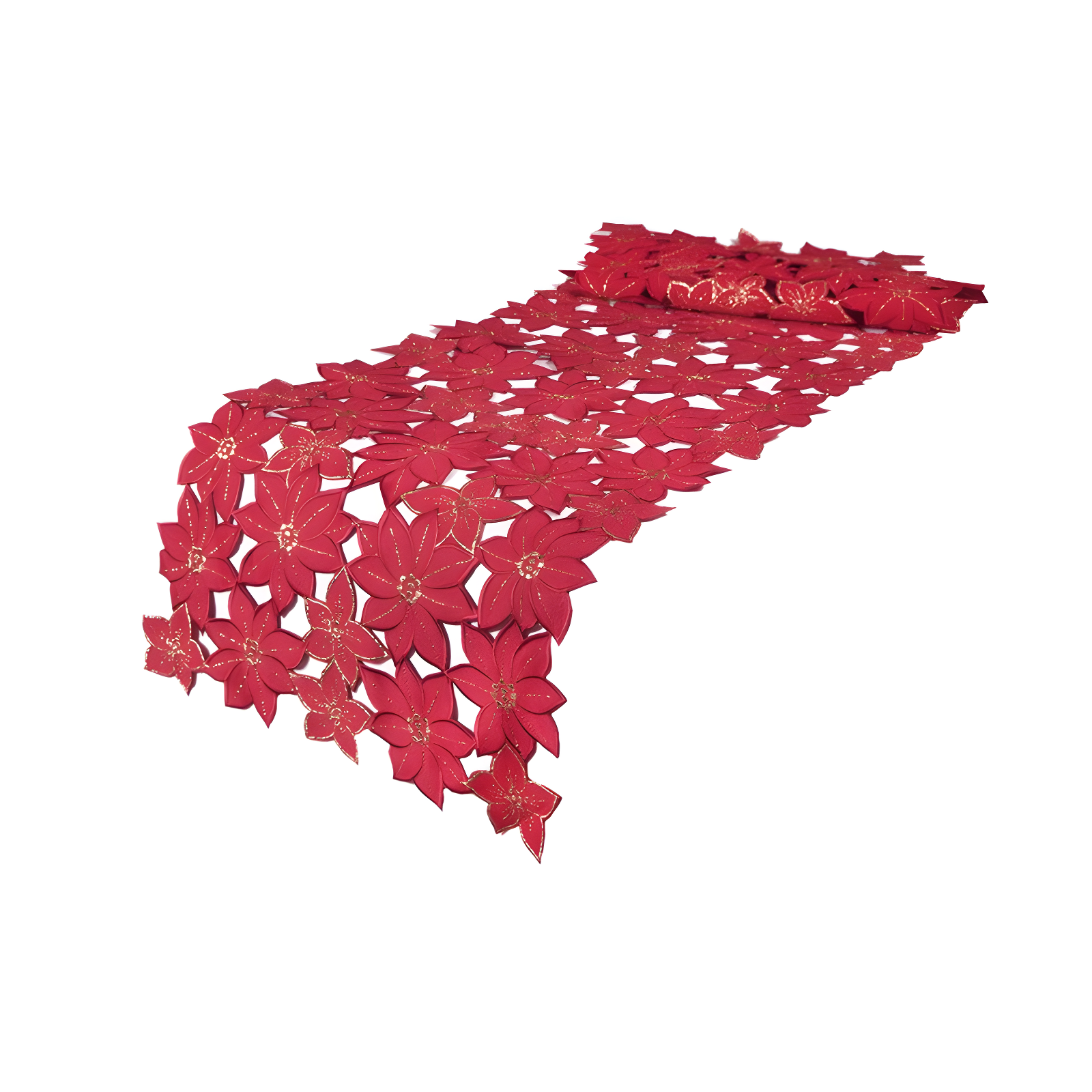 The Holiday Aisle® Festive Poinsettia Embroidered Cutwork Holiday Table Runner