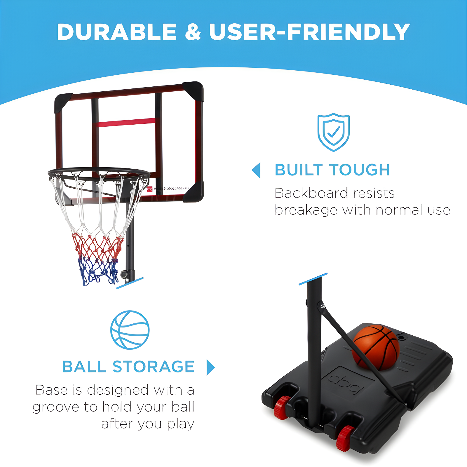 Best Choice Products Kids Height-Adjustable Basketball Hoop, Portable Backboard System w/ 2 Wheels - Red/White
