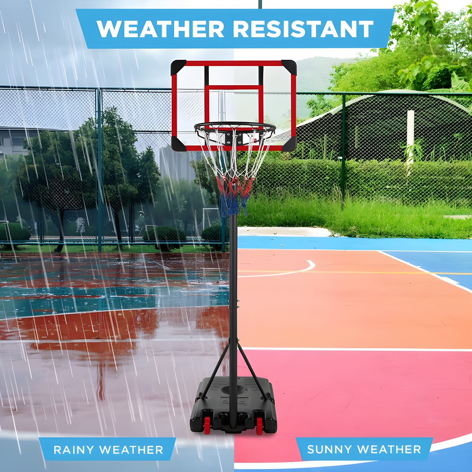Best Choice Products Kids Height-Adjustable Basketball Hoop, Portable Backboard System w/ 2 Wheels - Red/White