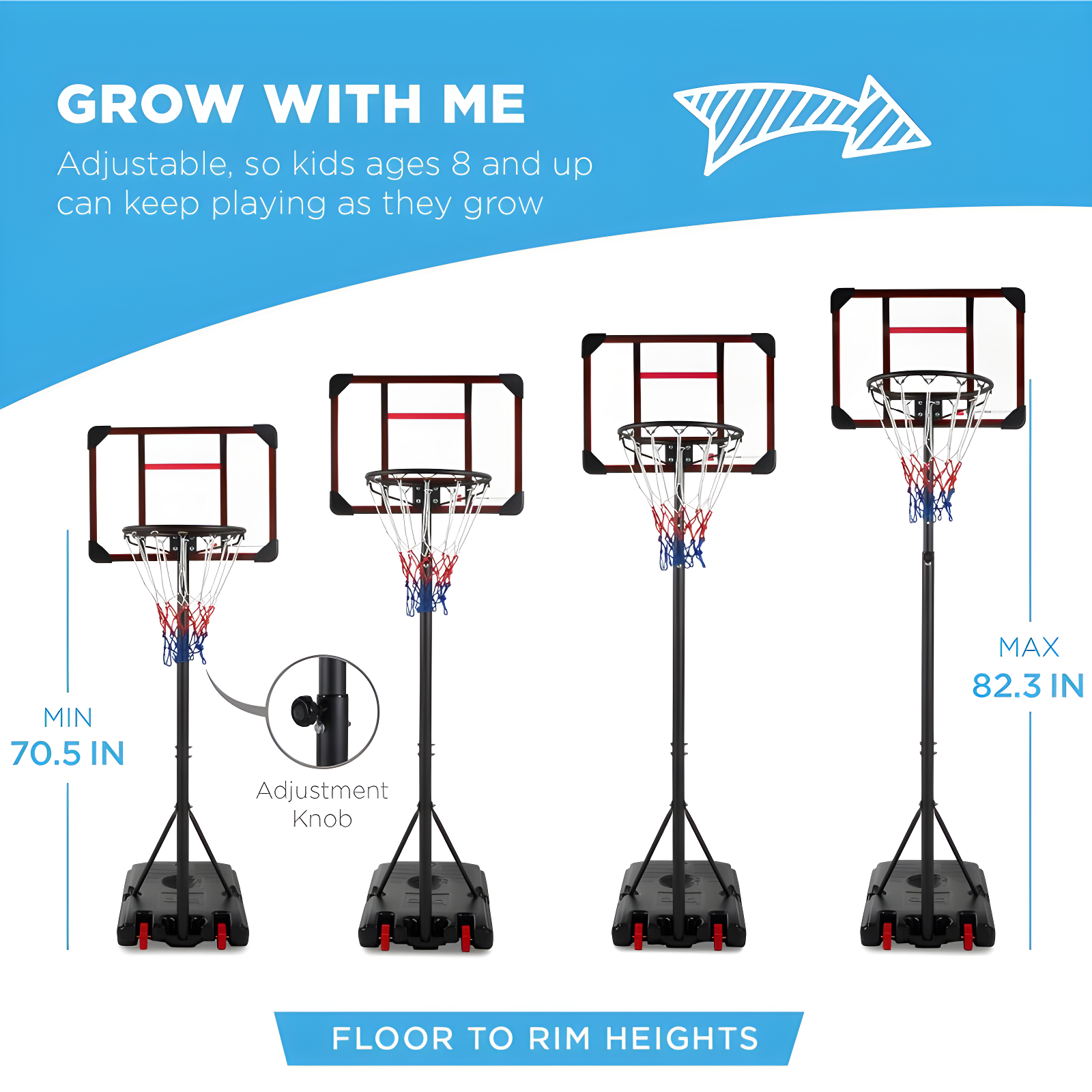 Best Choice Products Kids Height-Adjustable Basketball Hoop, Portable Backboard System w/ 2 Wheels - Red/White