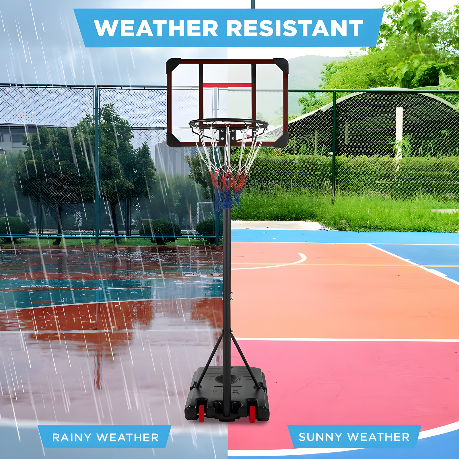 Best Choice Products Kids Height-Adjustable Basketball Hoop, Portable Backboard System w/ 2 Wheels - Red/White