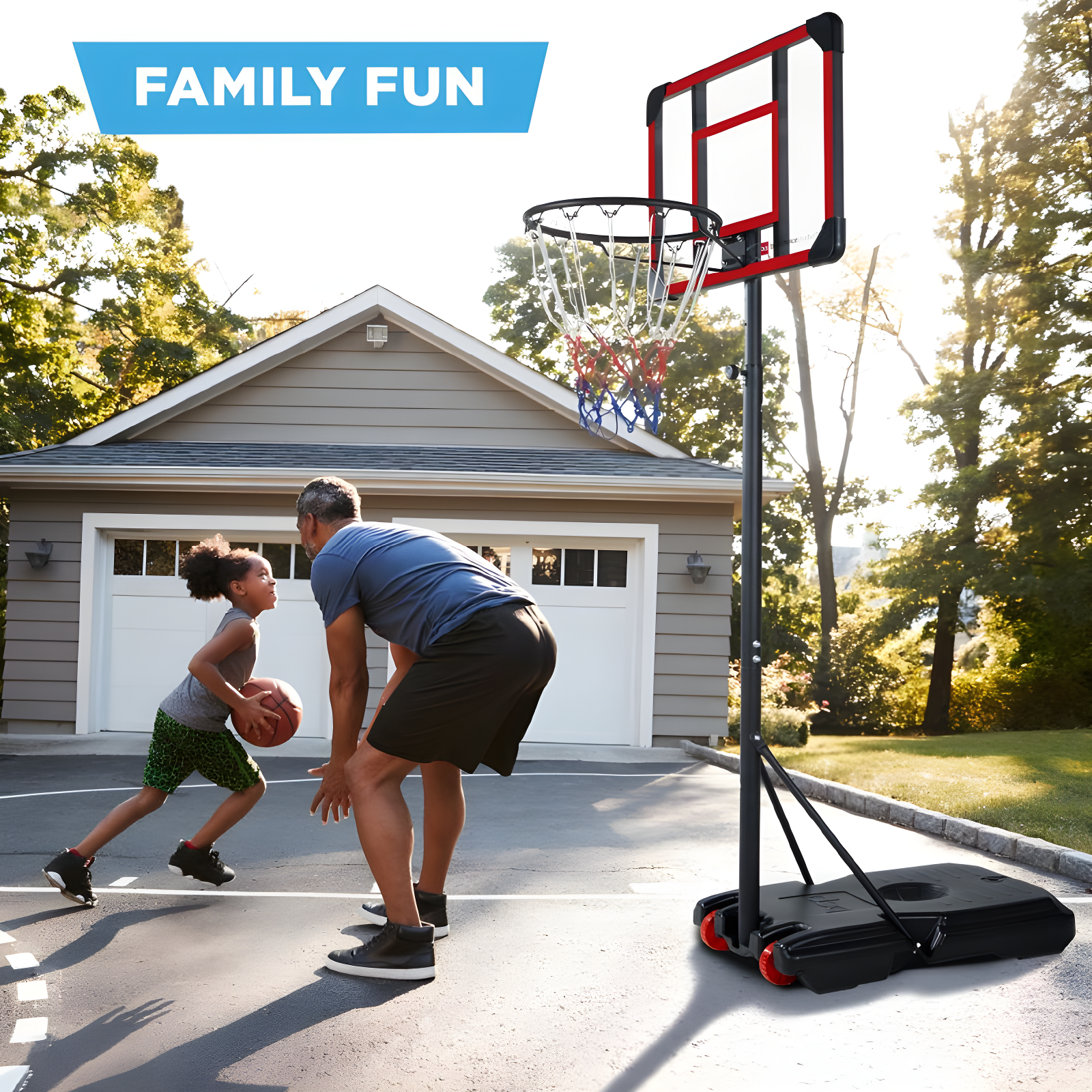 Best Choice Products Kids Height-Adjustable Basketball Hoop, Portable Backboard System w/ 2 Wheels - Red/White