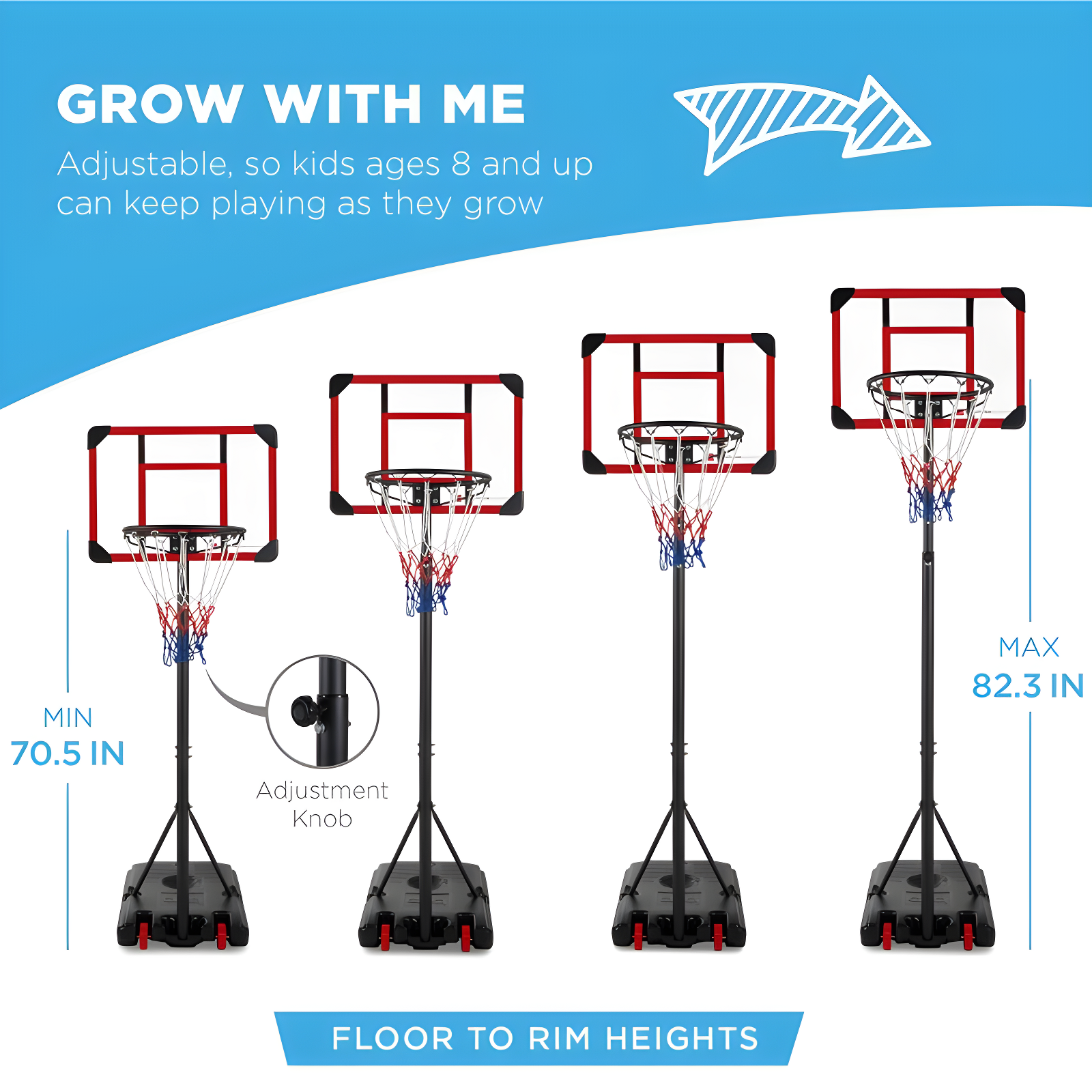 Best Choice Products Kids Height-Adjustable Basketball Hoop, Portable Backboard System w/ 2 Wheels - Red/White