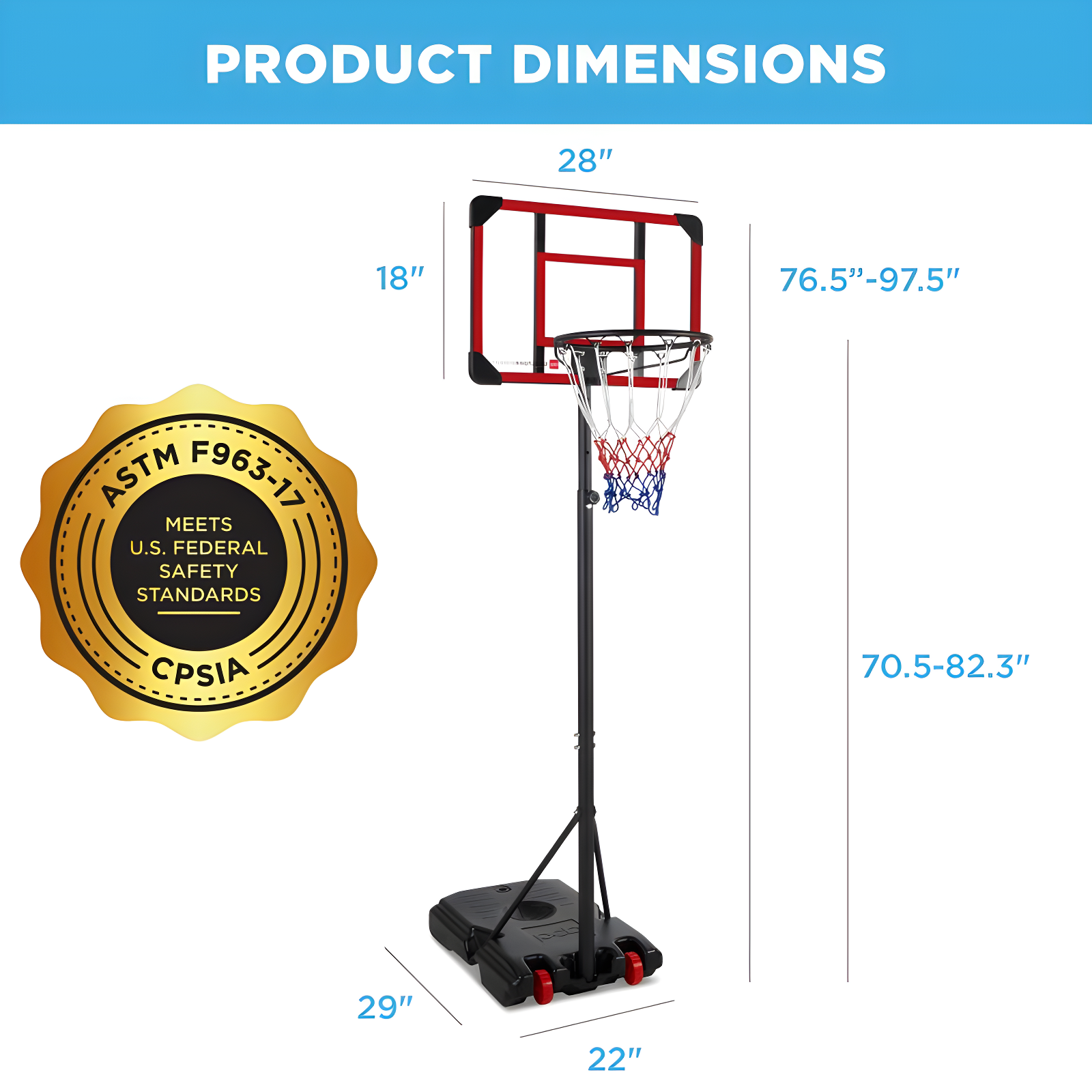Best Choice Products Kids Height-Adjustable Basketball Hoop, Portable Backboard System w/ 2 Wheels - Red/White