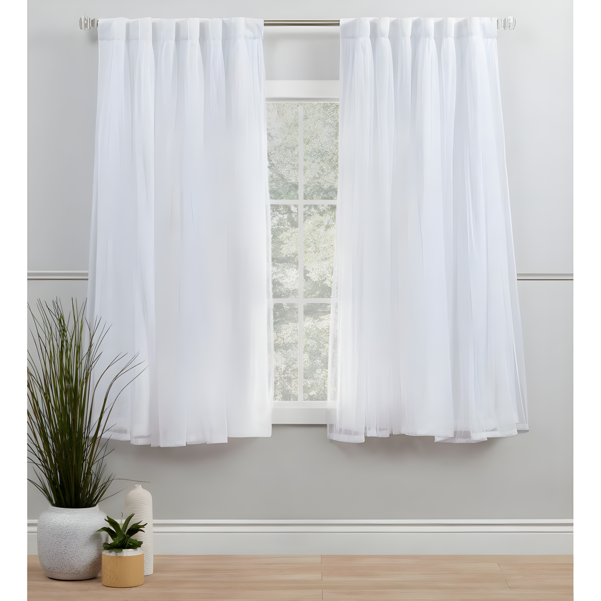 Amalgamated Textiles Exclusive Home Catarina Layered Solid Room Darkening and Sheer Hidden Tab/Rod Pocket Top Curtain Panel Pair (Set of 2)