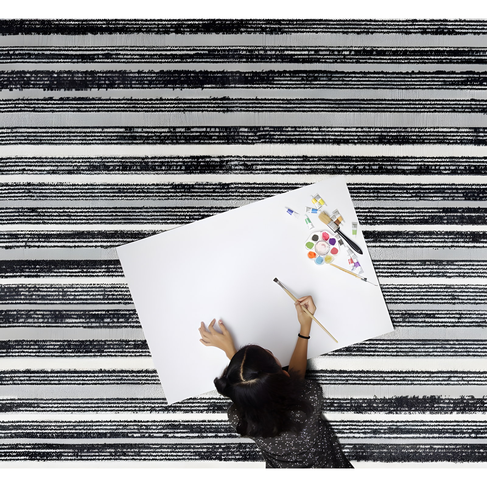 Everwash Treasure Striped Modern Machine Washable Area Rug, Light Grey/Charcoal Grey, 6'6"x9'2"
