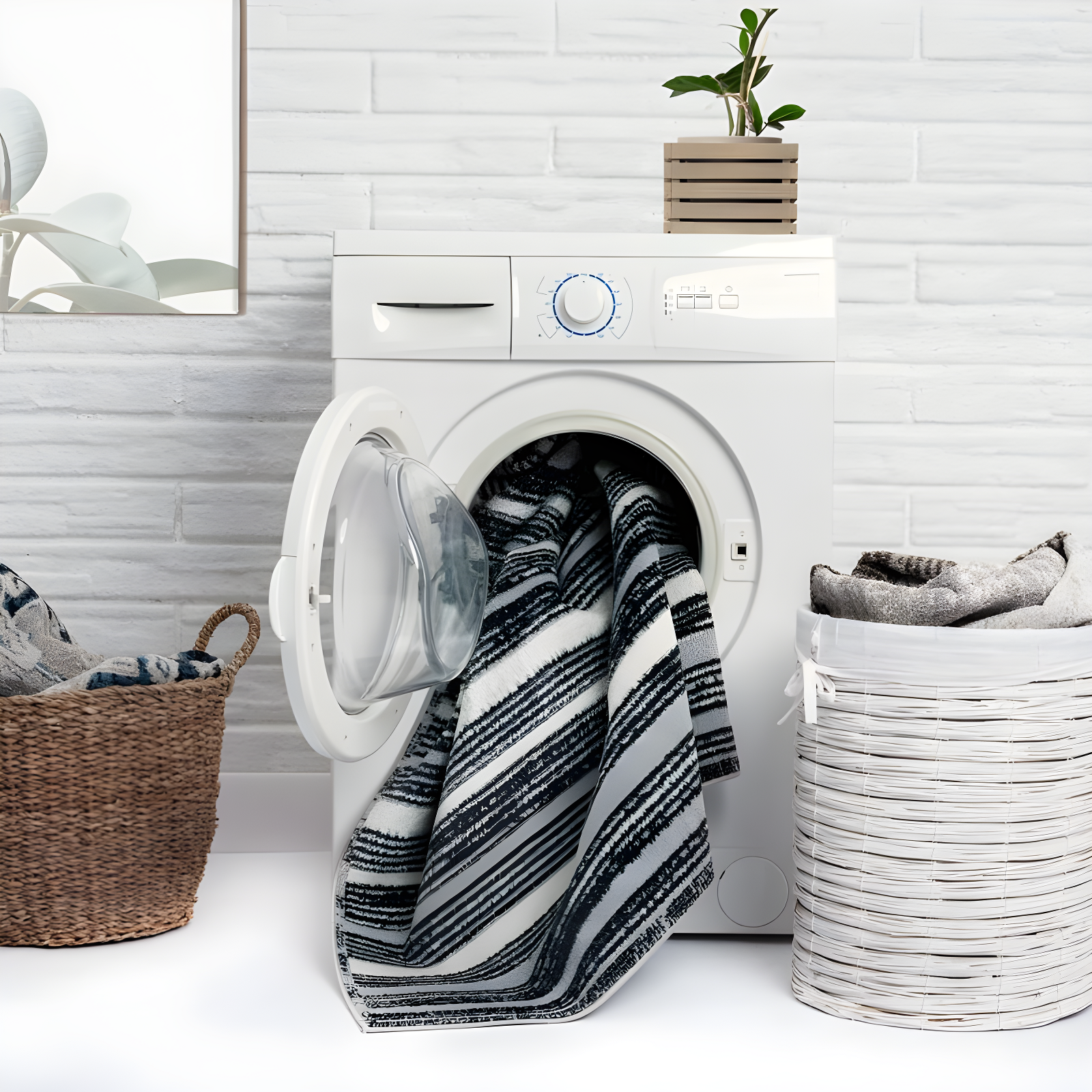 Everwash Treasure Striped Modern Machine Washable Area Rug, Light Grey/Charcoal Grey, 6'6"x9'2"