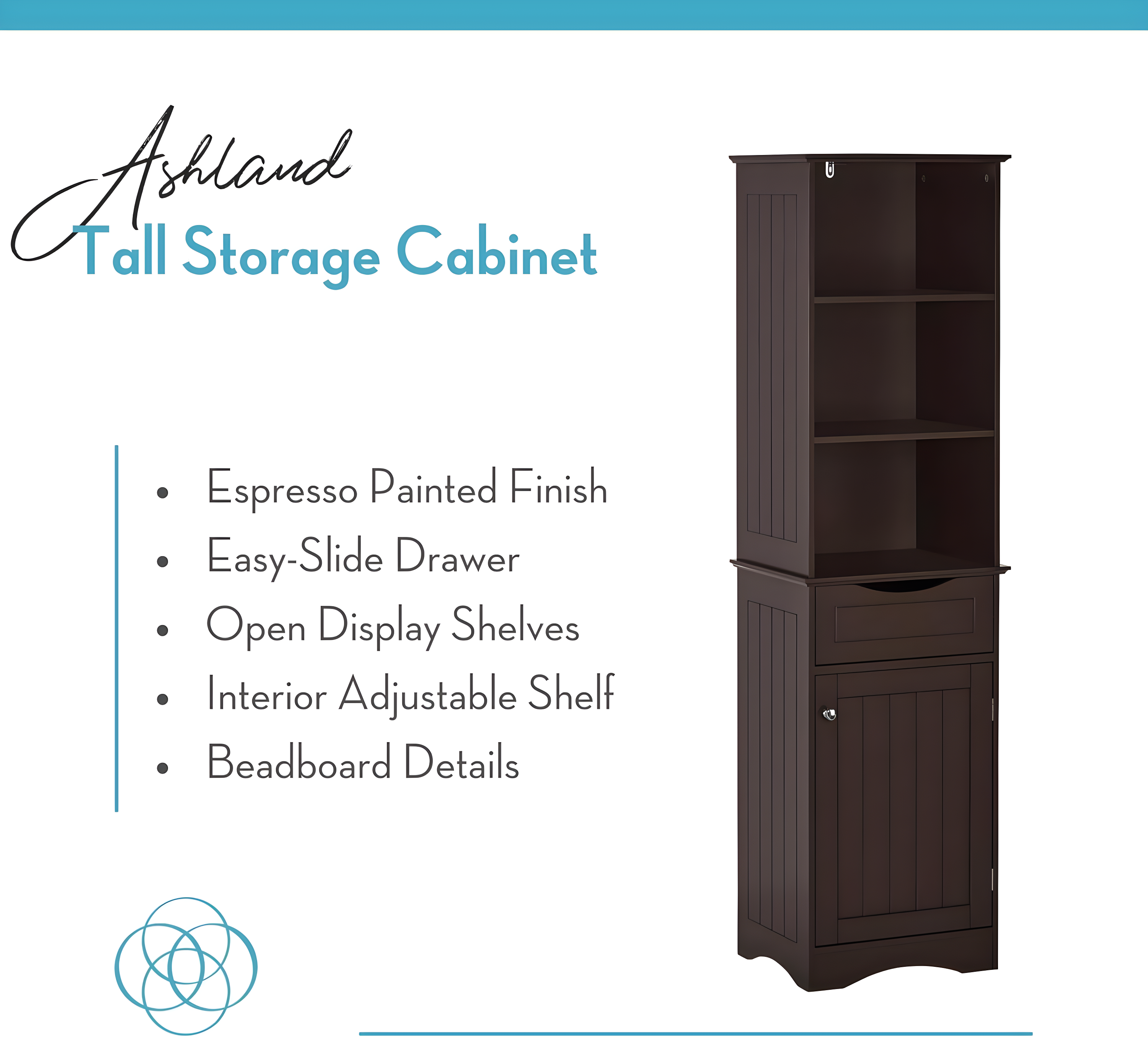 RiverRidge Home RiverRidge Ashland Tall Bathroom Storage Linen Cabinet and Organizer with Drawer and Shelves