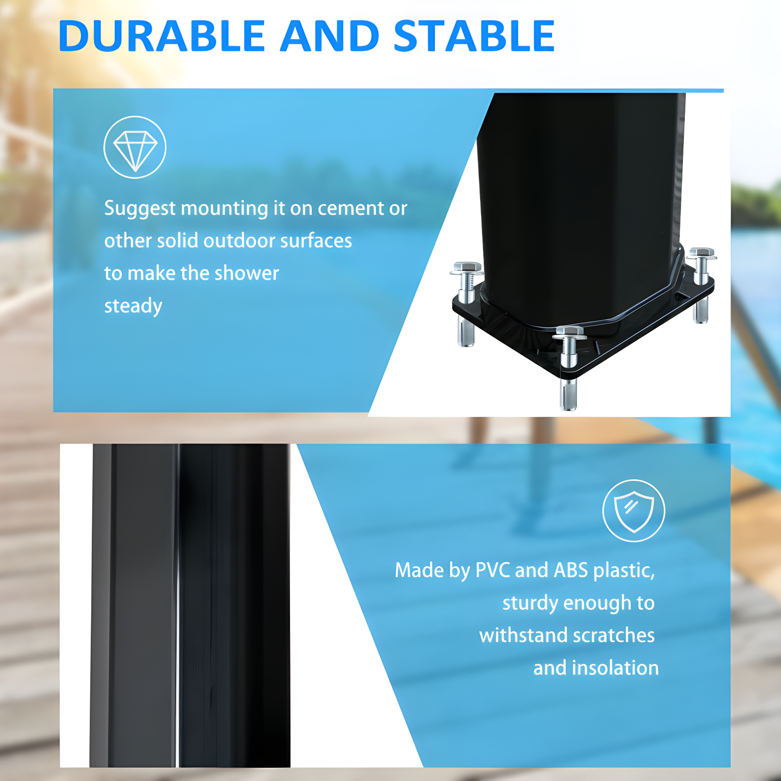 9.2 Gallon Solar Heated Shower With Free-Rotating Shower Head And Foot Shower Faucet, Hot And Cold Adjustment For Outdoor Backyard Poolside Beach Pool Spa
