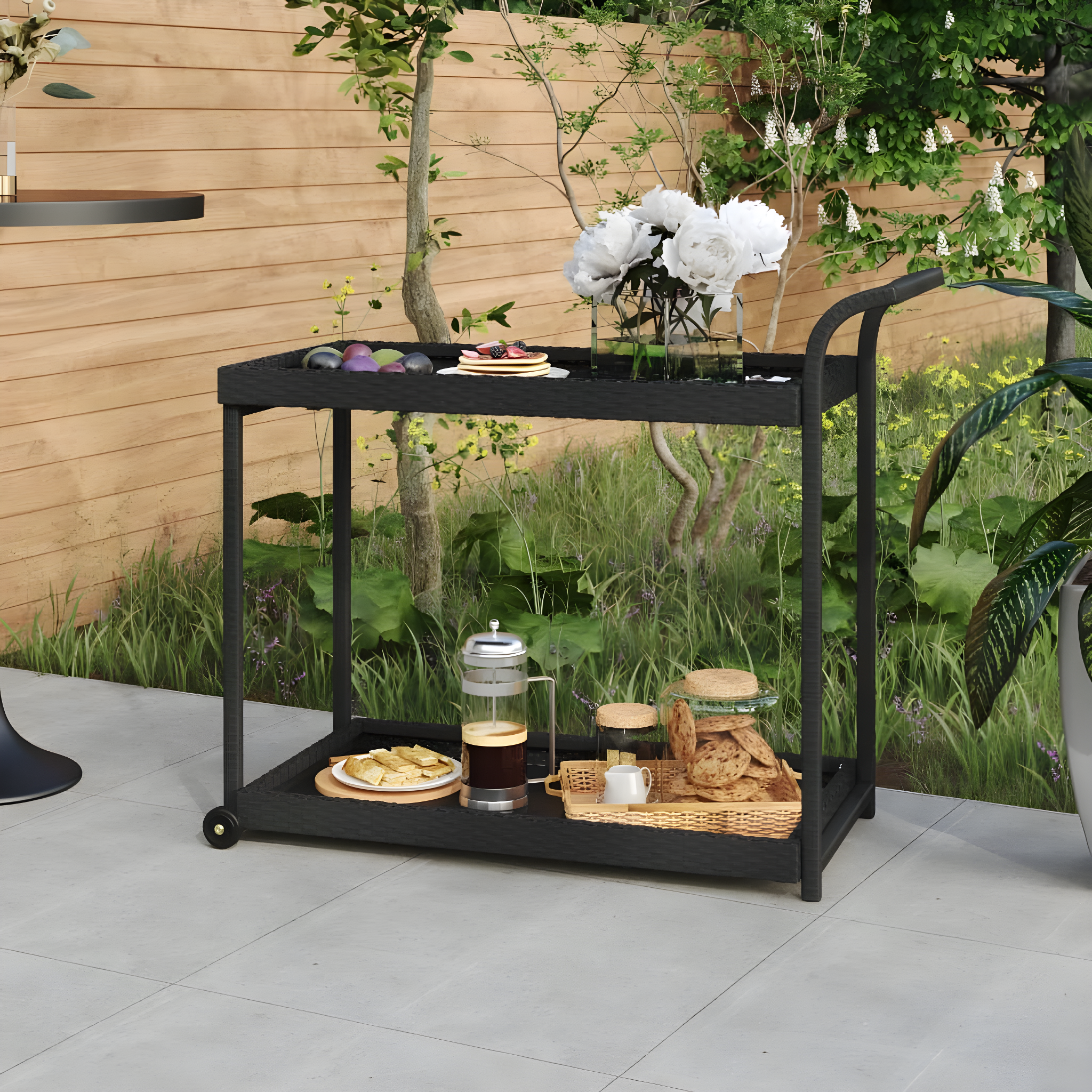 vidaXL Bar Cart Black 39.4"x17.7"x32.7" Poly Rattan