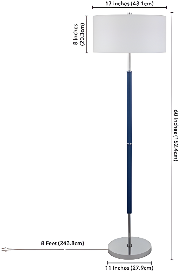 Evelyn&Zoe Simone 2-Light Floor Lamp with Fabric Shade, Blue/Polished Nickel/White