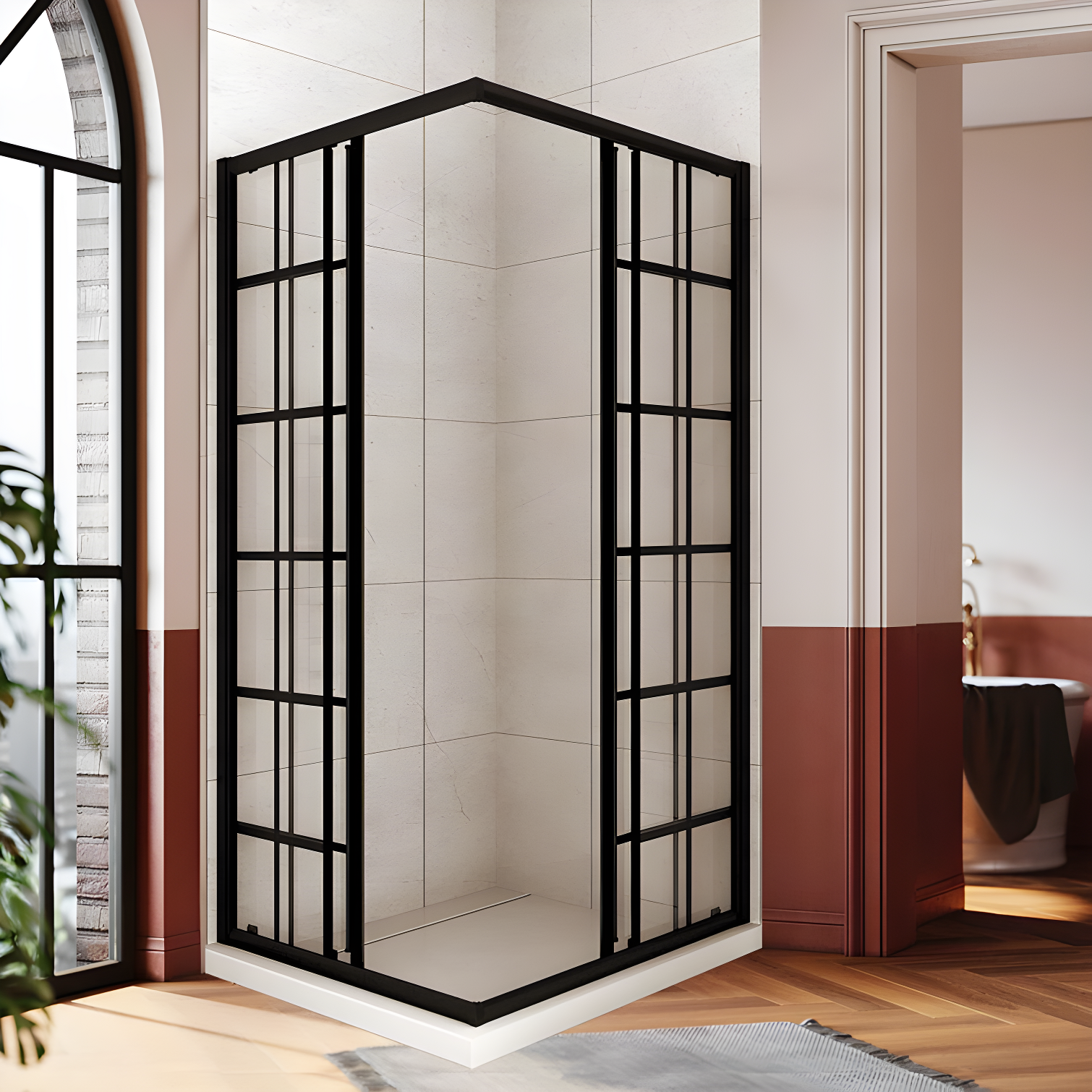 Elegant YJY-BL-343472GD-01 34"D x 34"W x 72"H Framed Square Shower Enclosure with 1/4"Clear Tempered Glass Shower Door