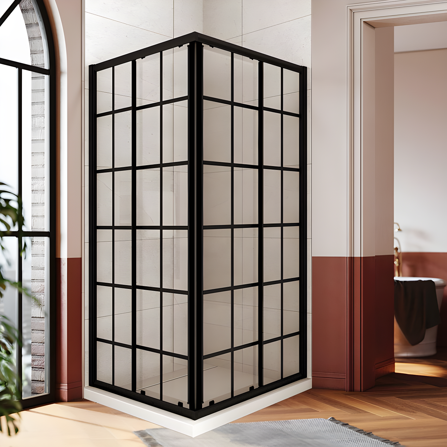 Elegant YJY-BL-343472GD-01 34"D x 34"W x 72"H Framed Square Shower Enclosure with 1/4"Clear Tempered Glass Shower Door