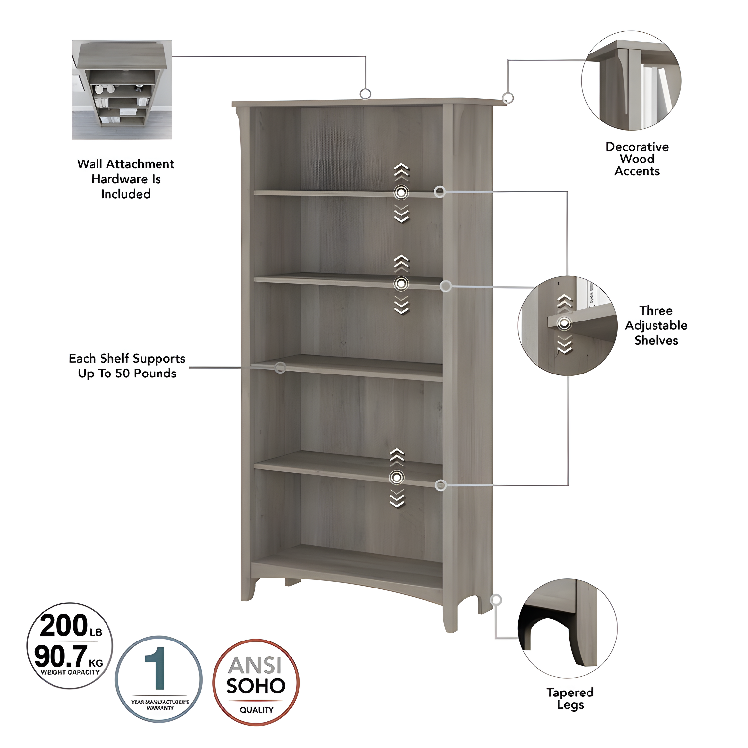 Khadesha 5 Shelf 63" Standard Bookcase
