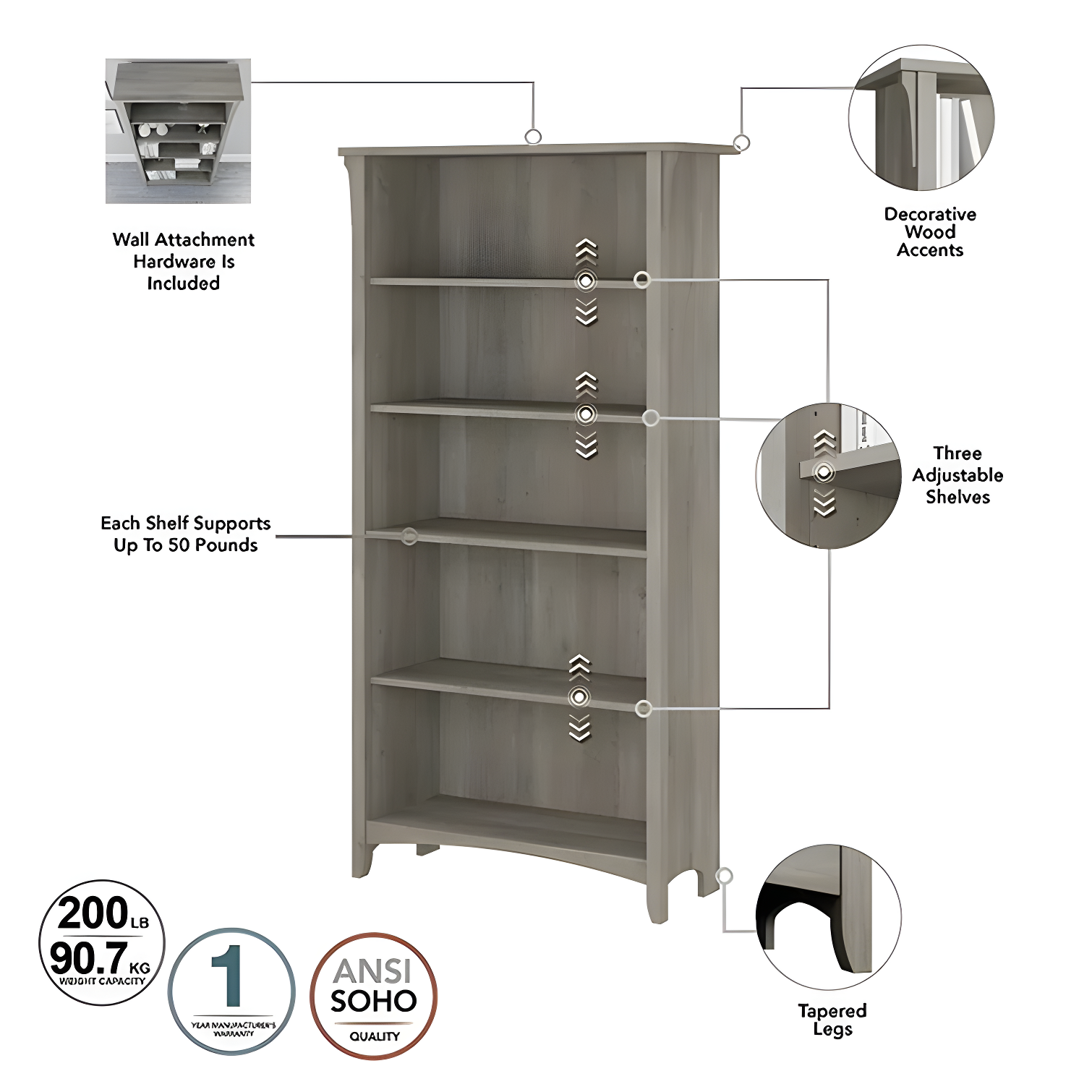 Khadesha 5 Shelf 63" Standard Bookcase