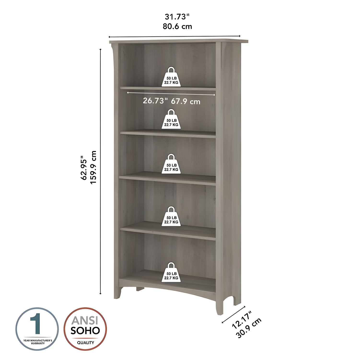 Khadesha 5 Shelf 63" Standard Bookcase