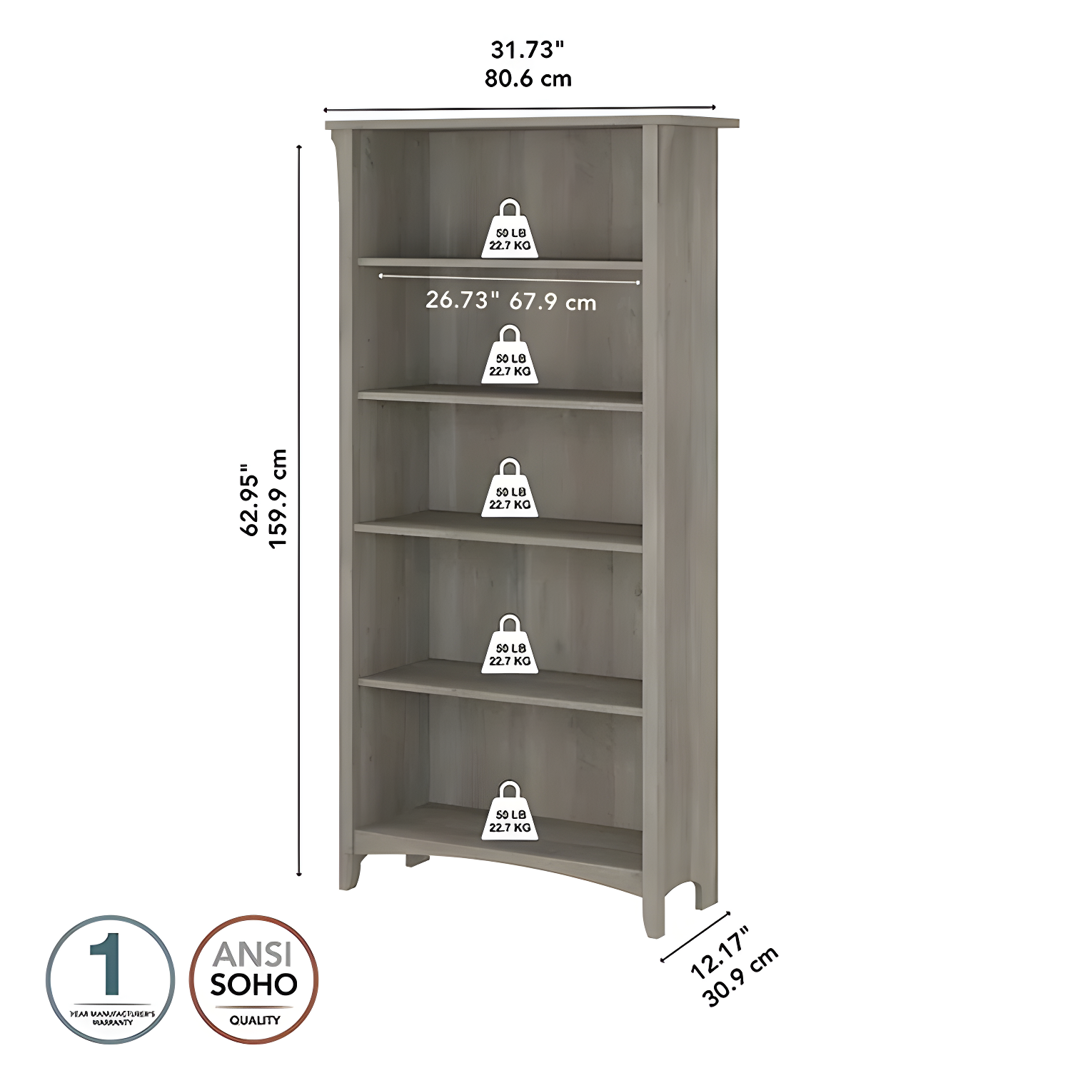 Khadesha 5 Shelf 63" Standard Bookcase