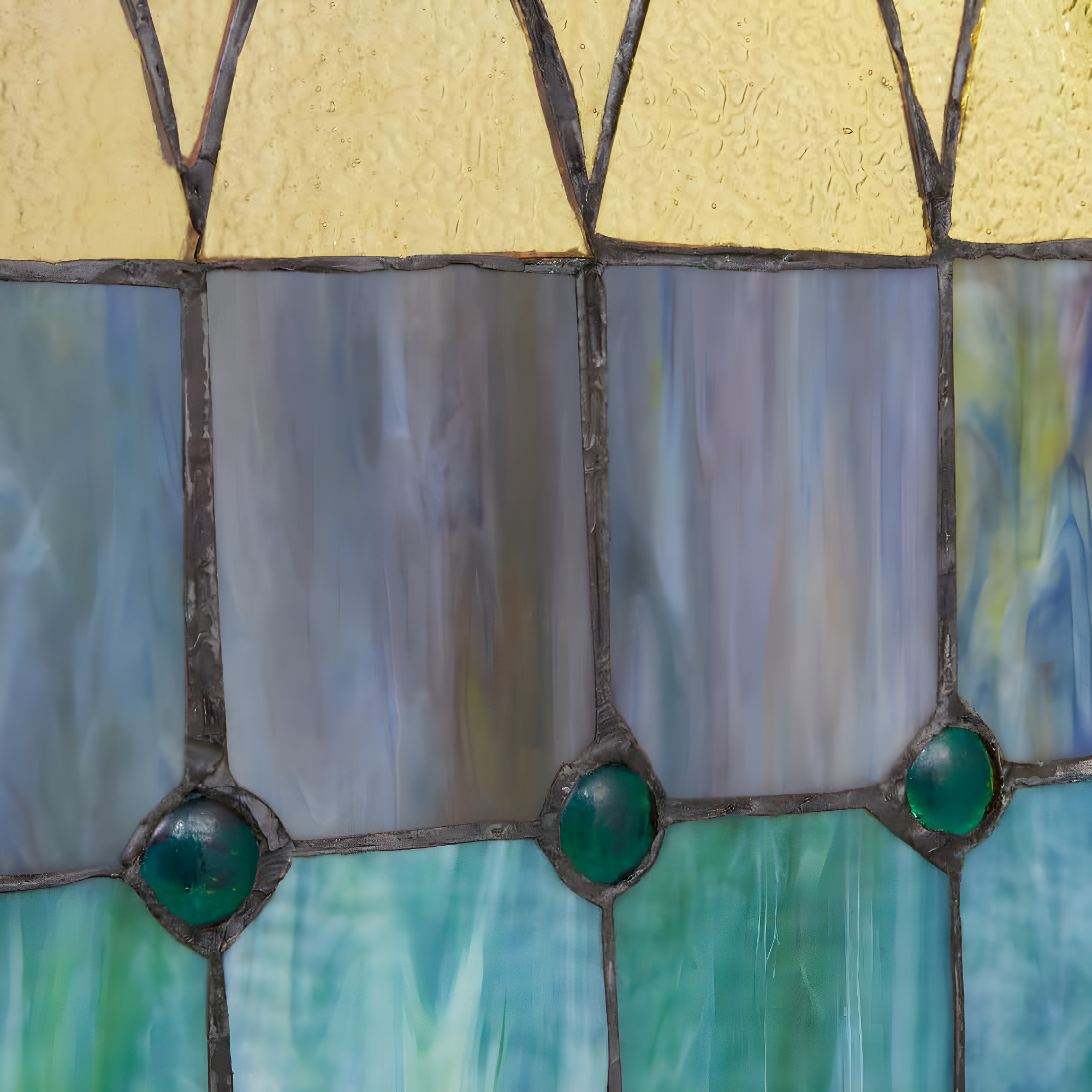 36"H Aqua Victorian Cathedral-Inspired Stained Glass Window Panel