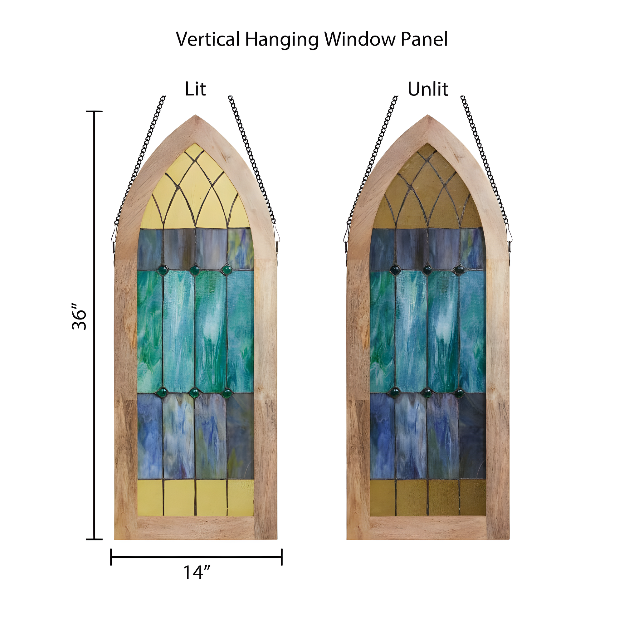 36"H Aqua Victorian Cathedral-Inspired Stained Glass Window Panel