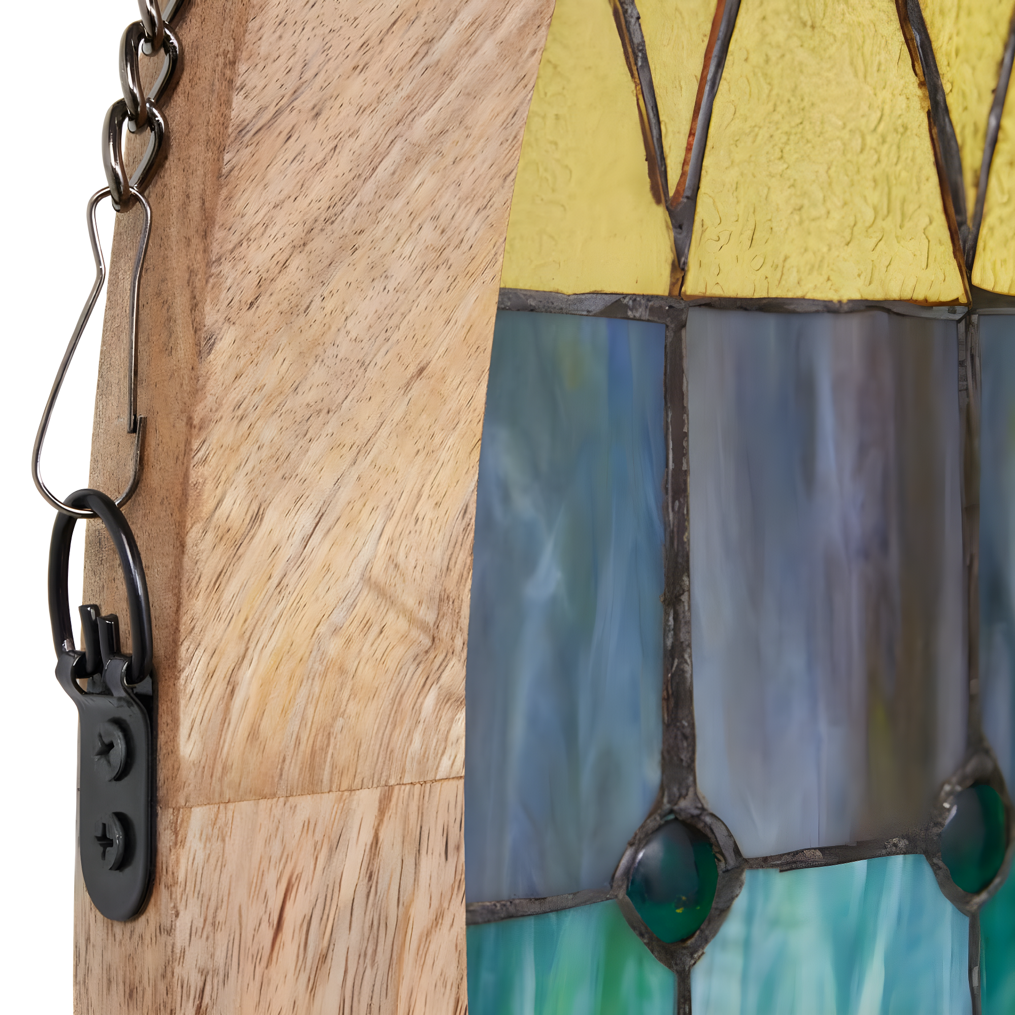 36"H Aqua Victorian Cathedral-Inspired Stained Glass Window Panel