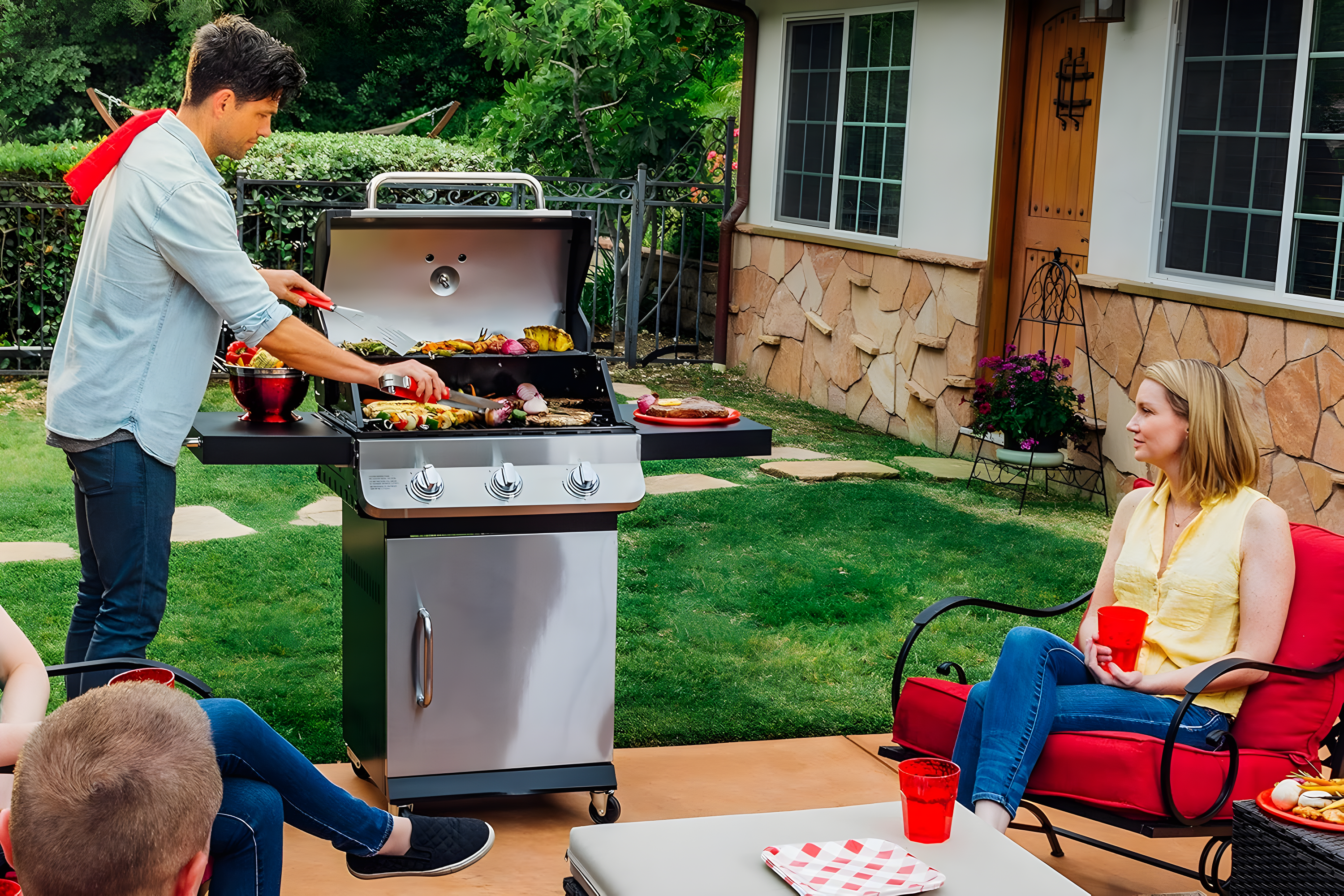 Dyna-Glo 3 - Burner Free Standing 36000 BTU Gas Grill with Cabinet