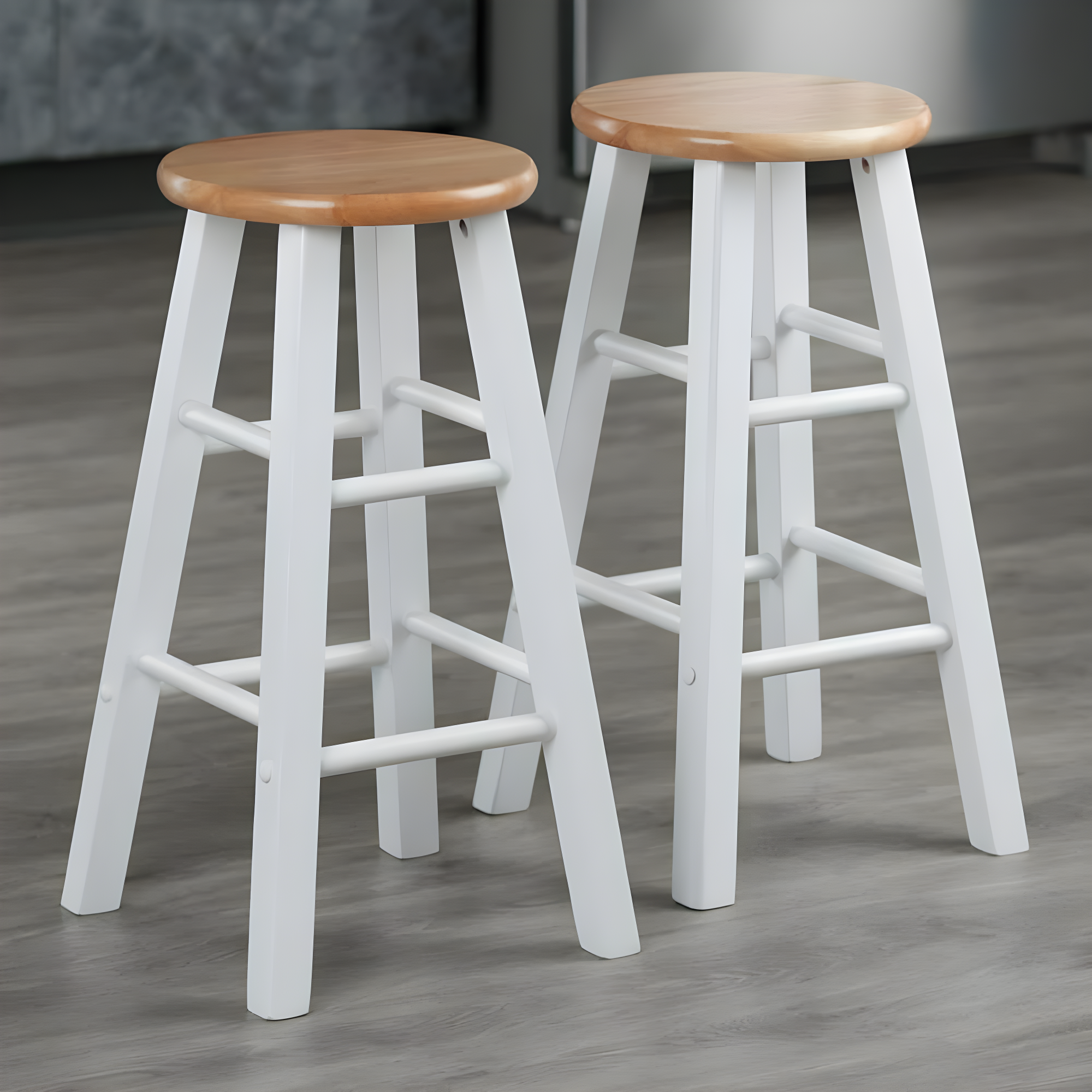 2pc 24" Element Counter Height Barstools White - Winsome: Solid Wood, Round Seat, 220lbs Capacity