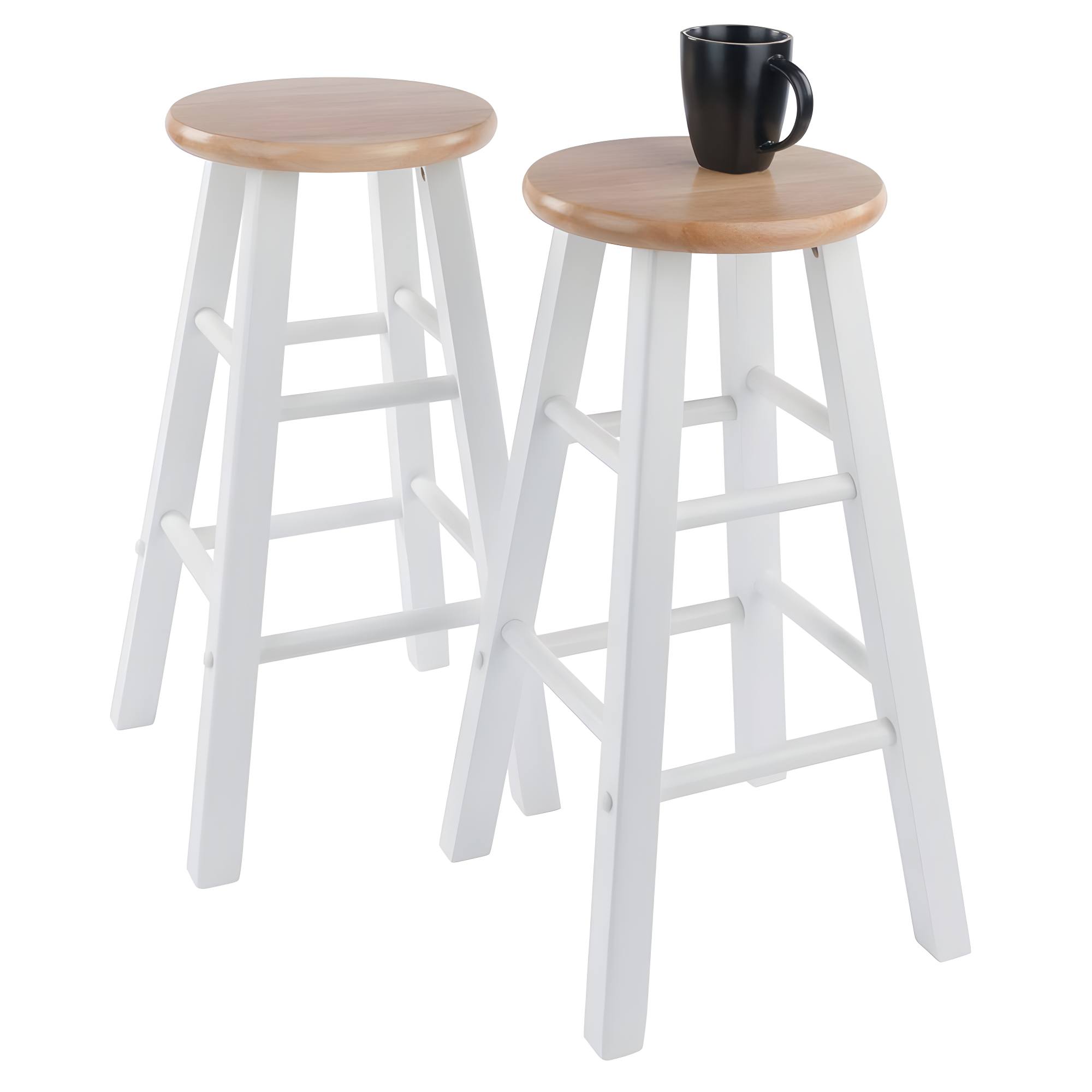 2pc 24" Element Counter Height Barstools White - Winsome: Solid Wood, Round Seat, 220lbs Capacity