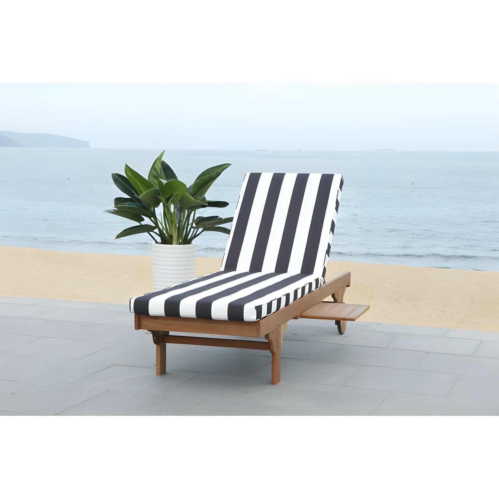 Newport Lounge Chair - Outdoor - PAT7022 - Natural/Black Stripe -Safavieh