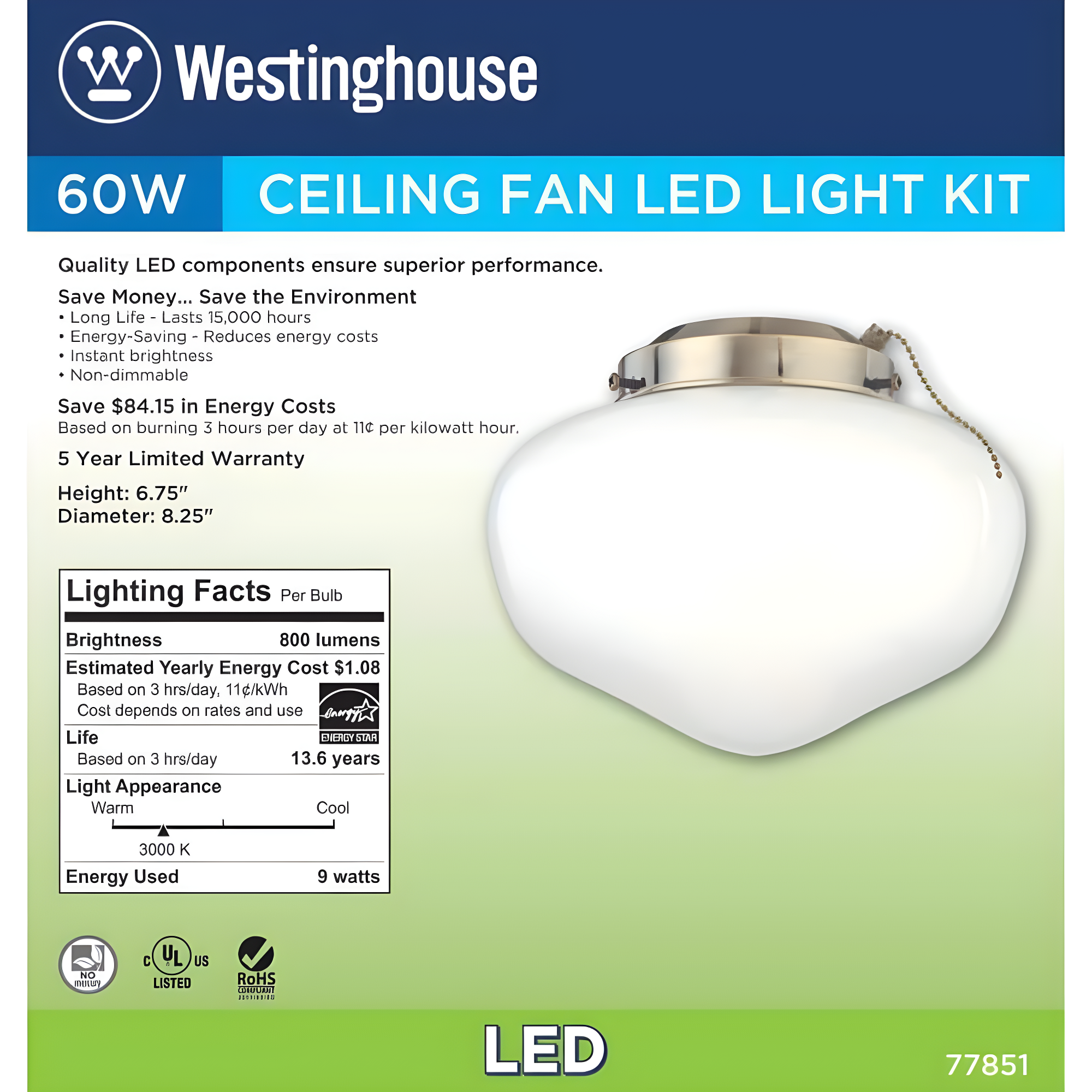 Westinghouse Lighting 8.25'' 1 - Light Schoohouse Ceiling Fan Light Kit
