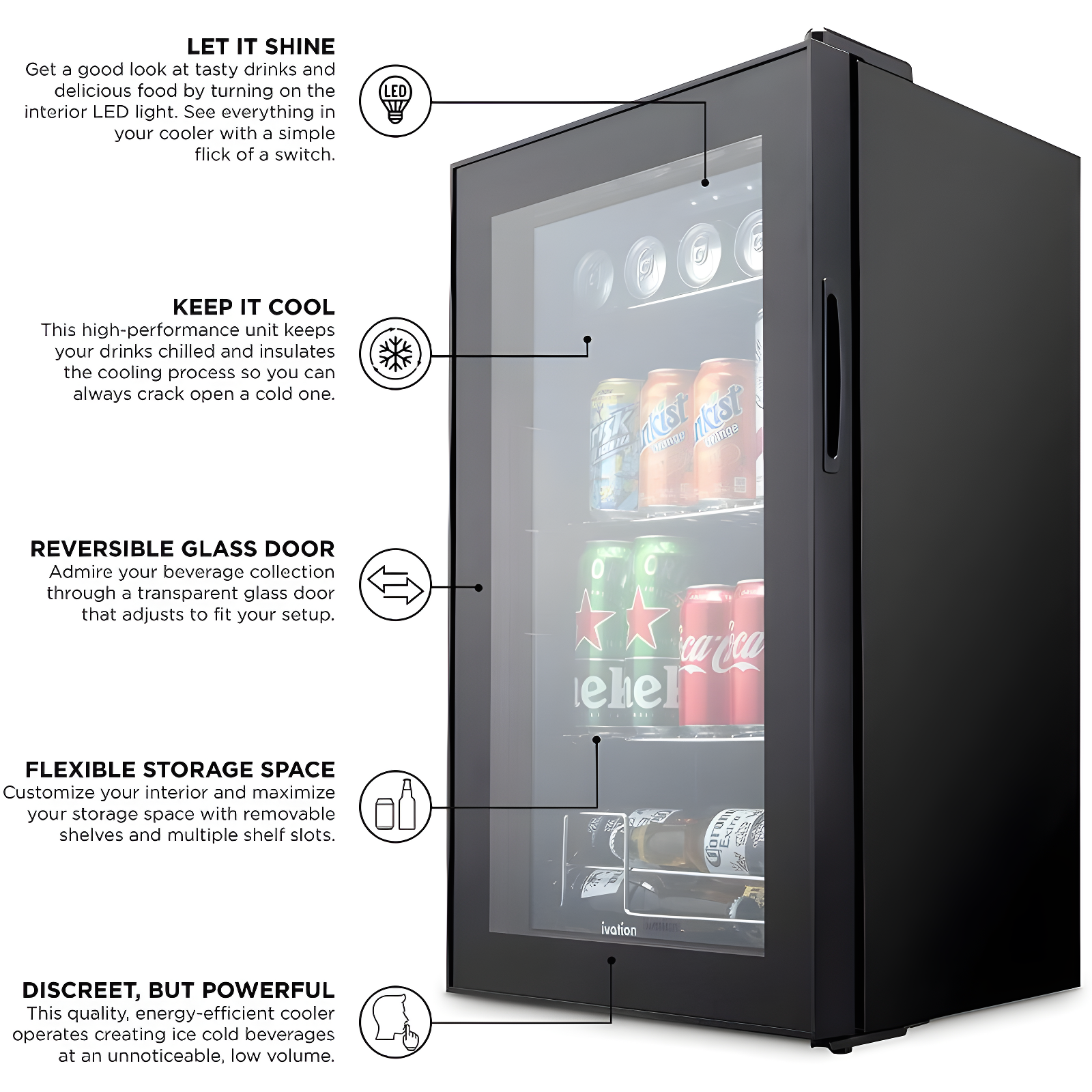 Ivation 101 Can Mini Fridge, Small Adjustable Beverage Refrigerator