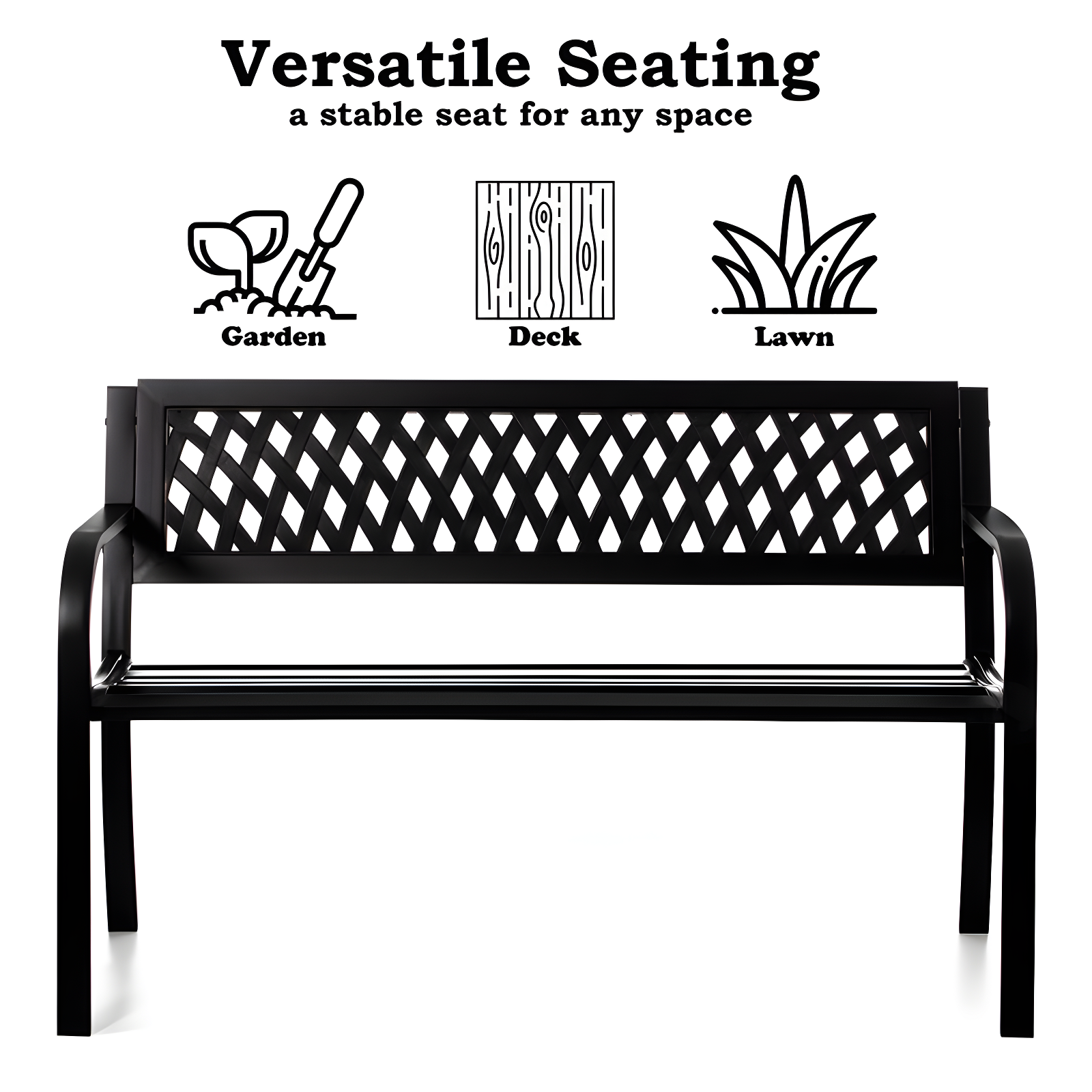 Gardenised Outdoor Steel 47 Park Bench for Yard, Patio, Garden and Deck, Black Weather Resistant Porch Bench, Park Seating