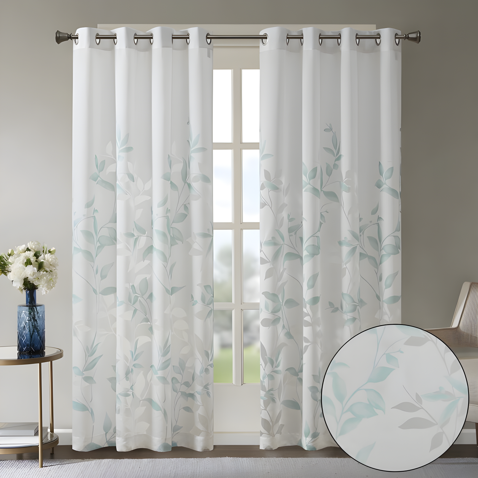 Madison Park Cecily Floral Printed Burnout Sheer Grommet Single Curtain Panel