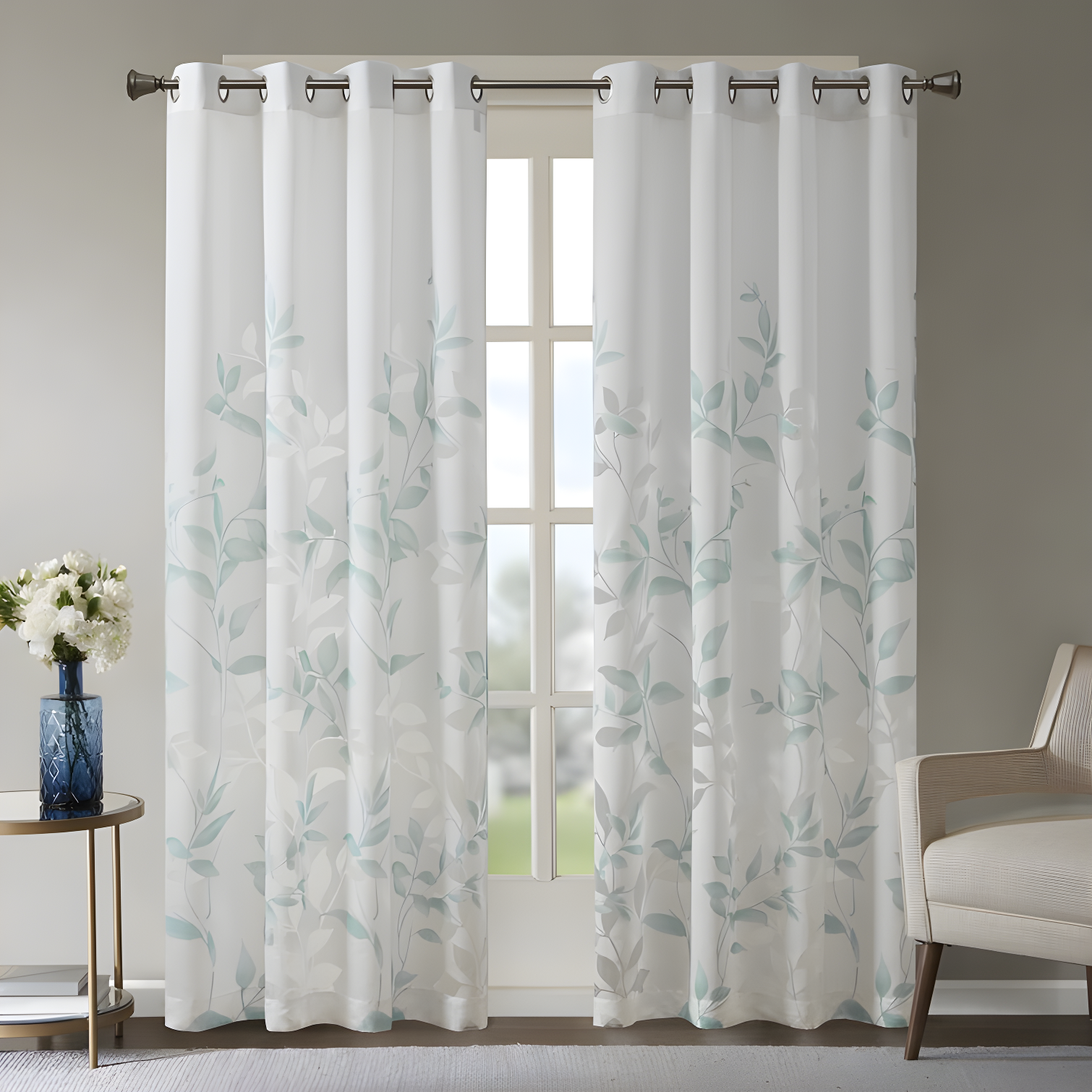 Madison Park Cecily Floral Printed Burnout Sheer Grommet Single Curtain Panel