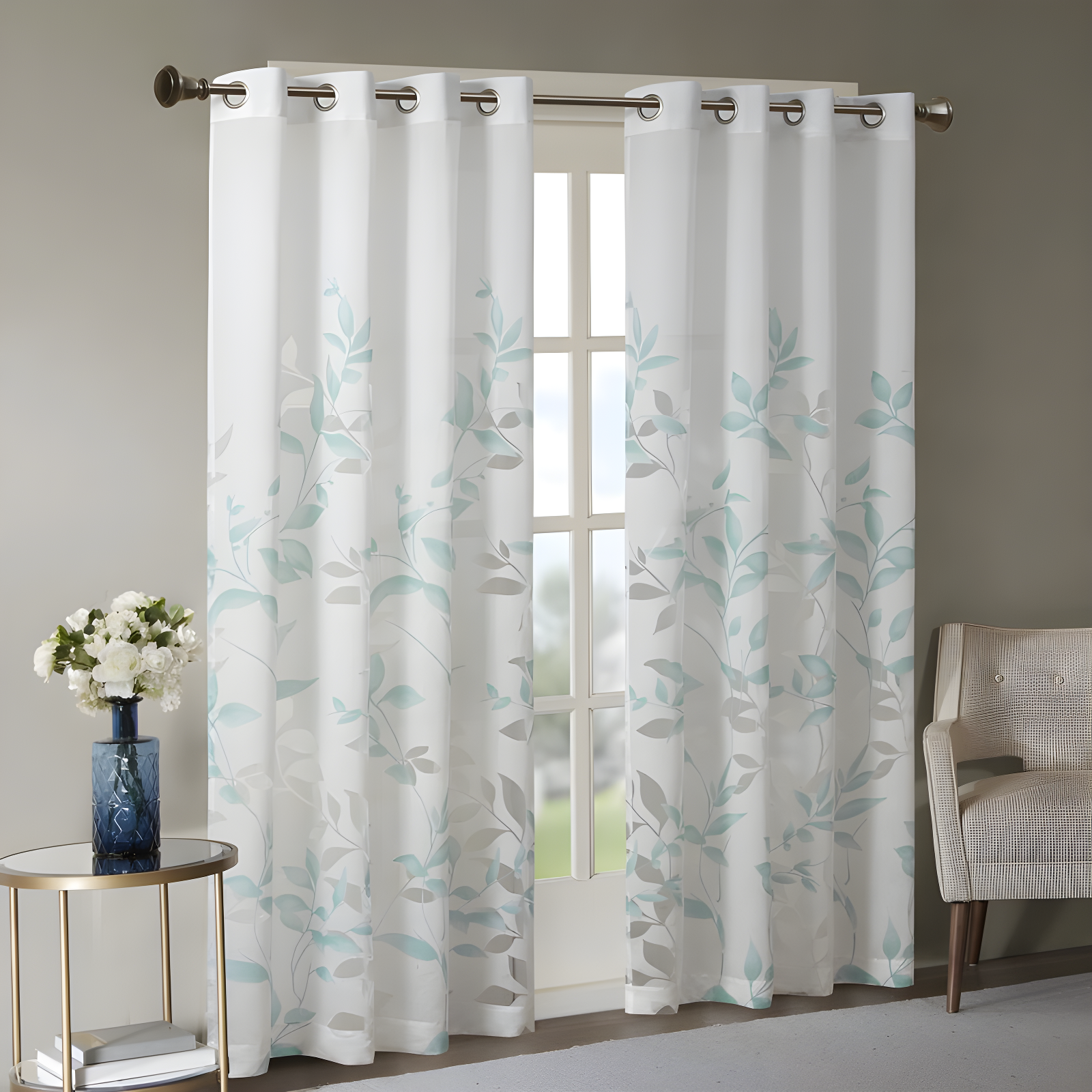 Madison Park Cecily Floral Printed Burnout Sheer Grommet Single Curtain Panel