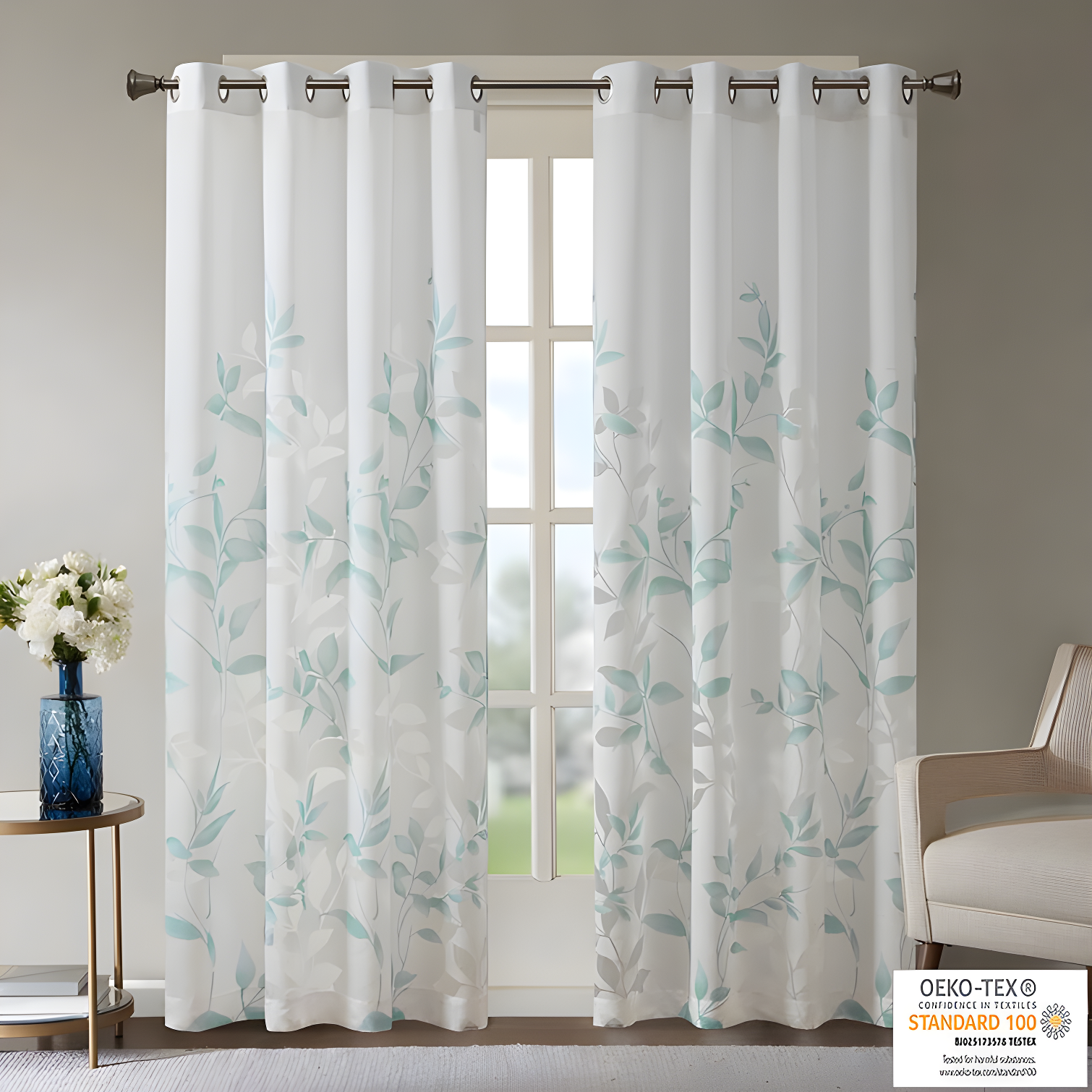 Madison Park Cecily Floral Printed Burnout Sheer Grommet Single Curtain Panel