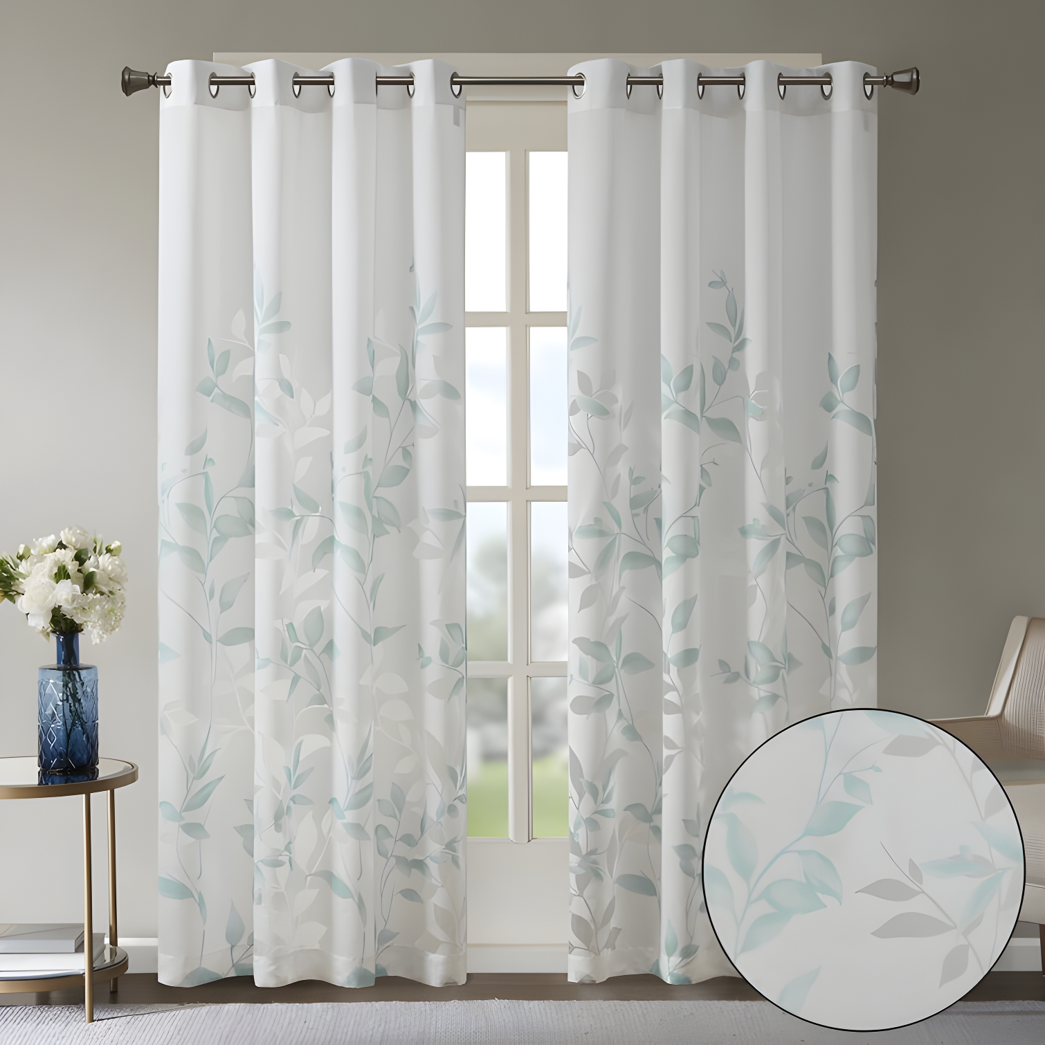 Madison Park Cecily Floral Printed Burnout Sheer Grommet Single Curtain Panel