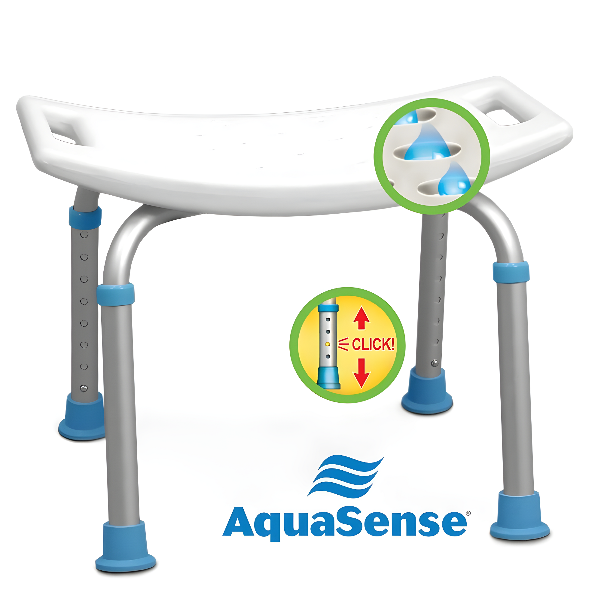 AquaSense Adjustable Bath and Shower Chair with Non-Slip Seat, White