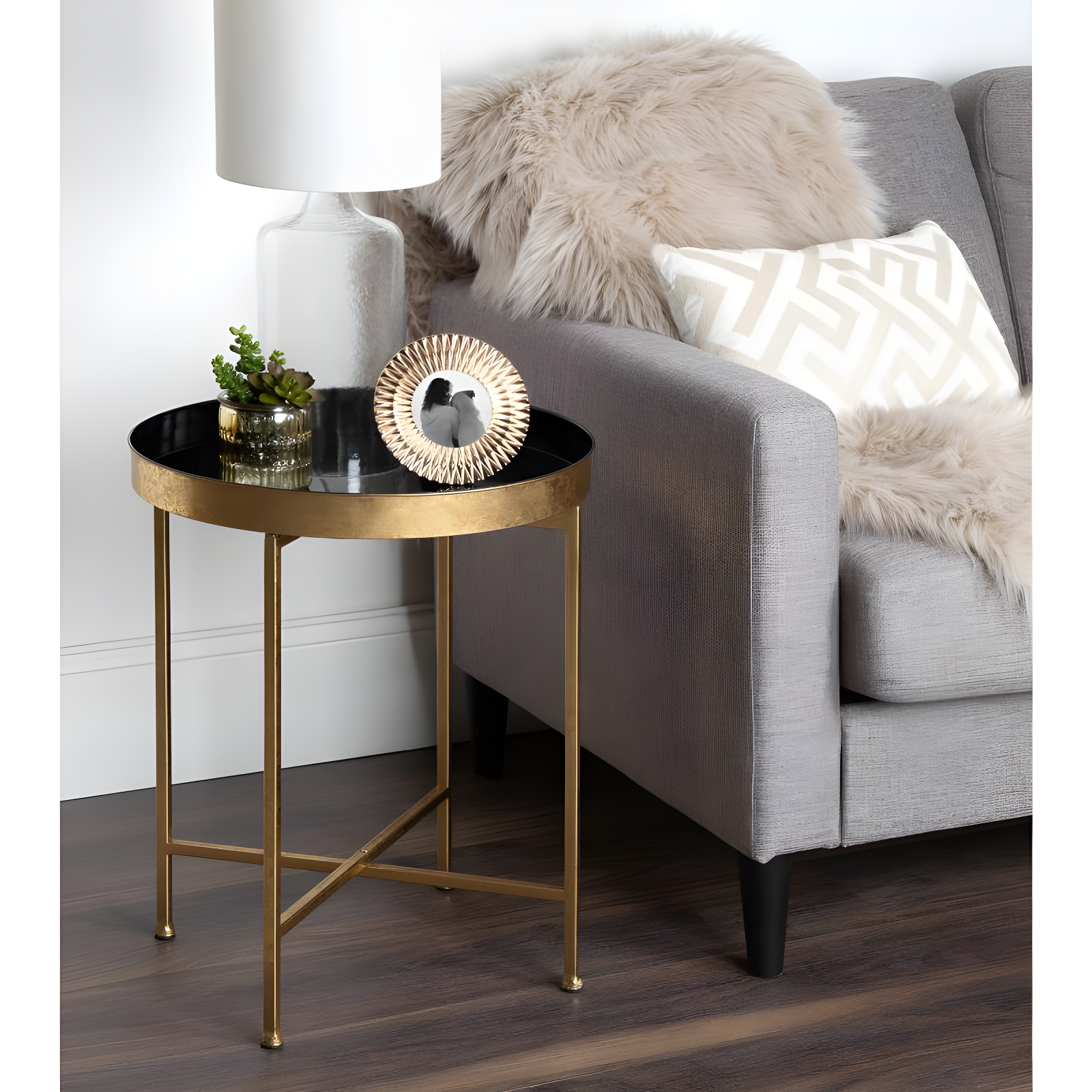 Kate and Laurel Celia Round Metal Side Table, 18.25x18.25x22, Black and Gold