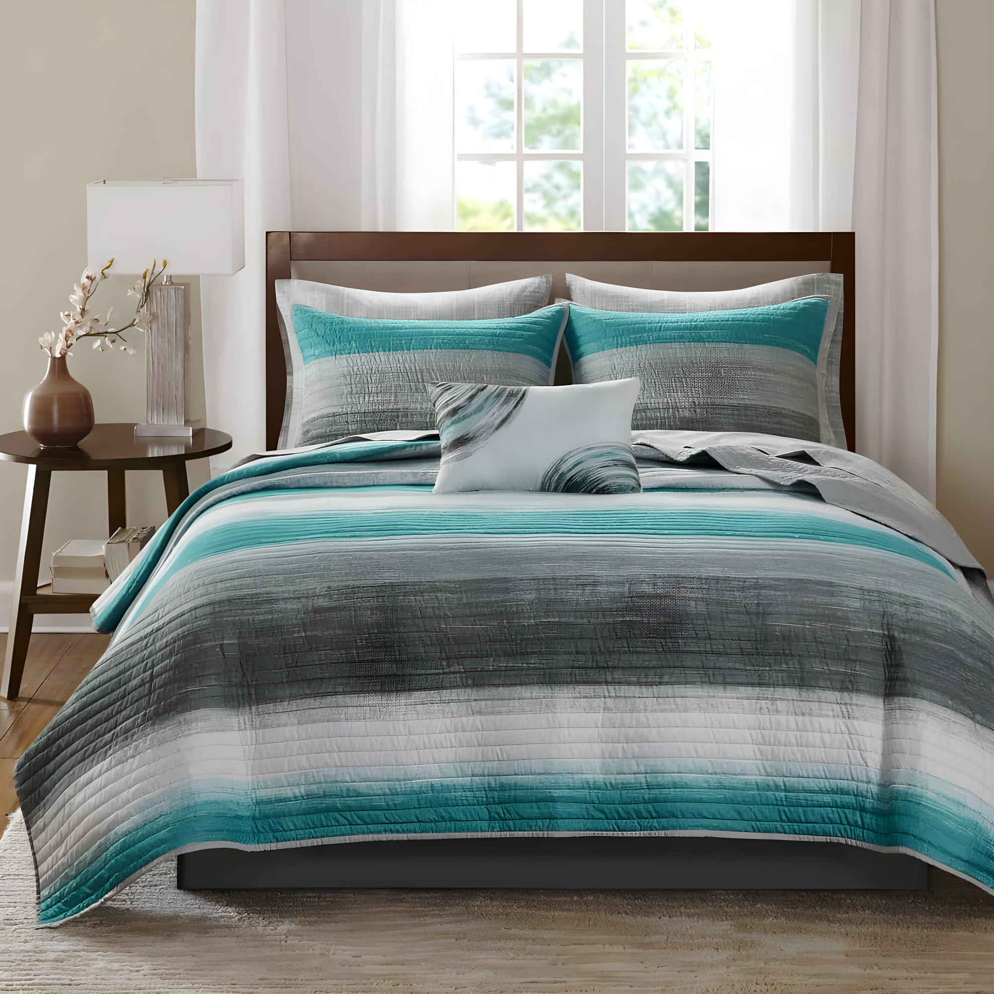 Madison Park Essentials Saben Microfiber Quilt Set with Cotton Bed Sheets