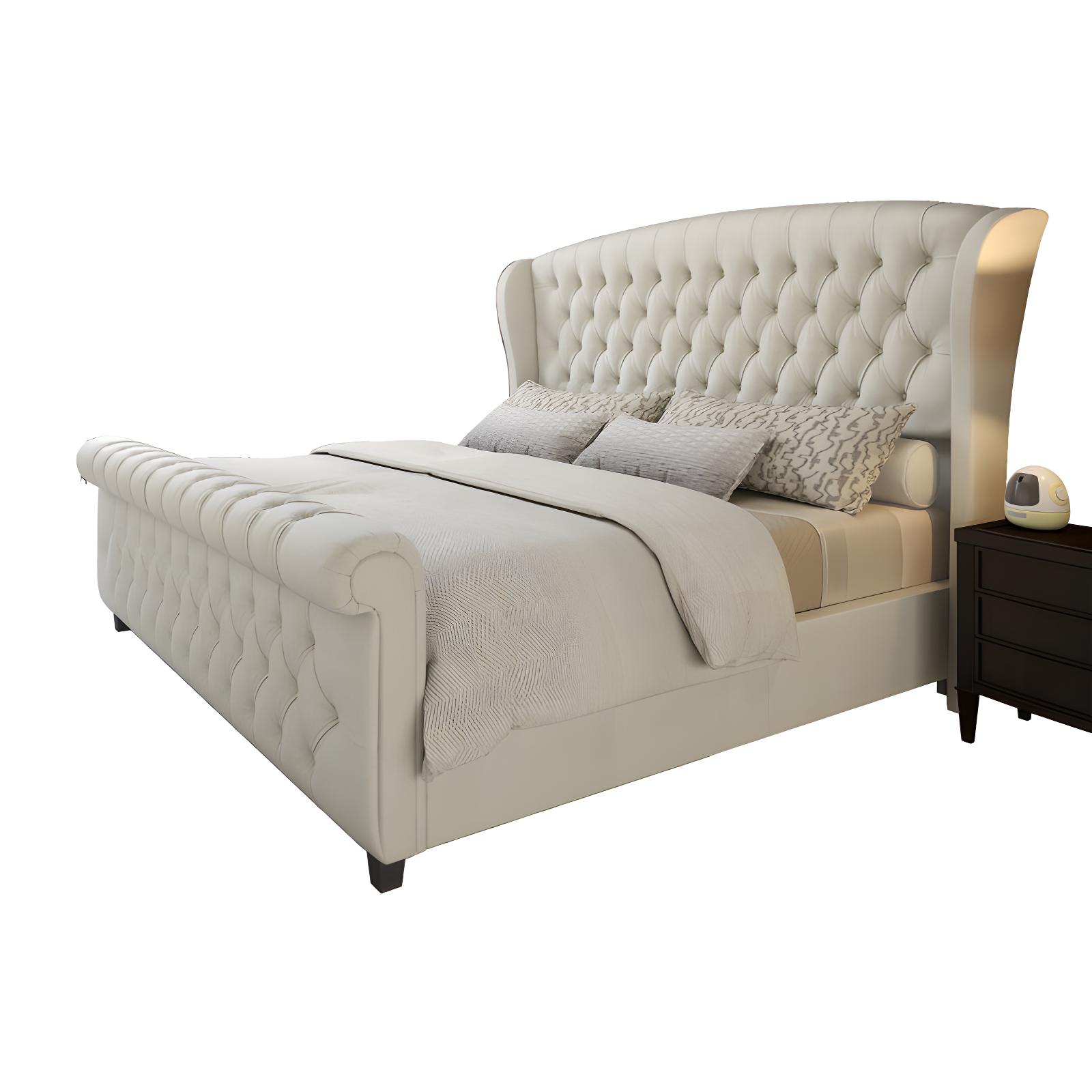 Dulane Chenille Upholstered Sleigh Bed with Scroll Wingback Headboard