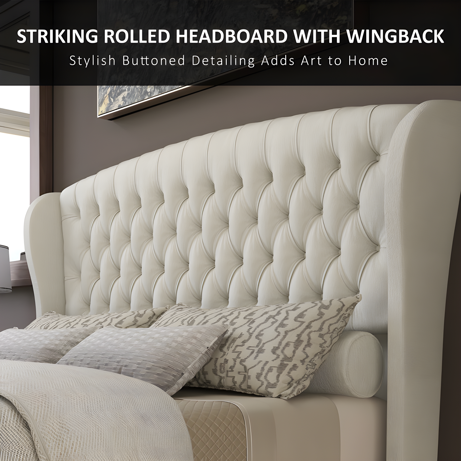 Dulane Chenille Upholstered Sleigh Bed with Scroll Wingback Headboard