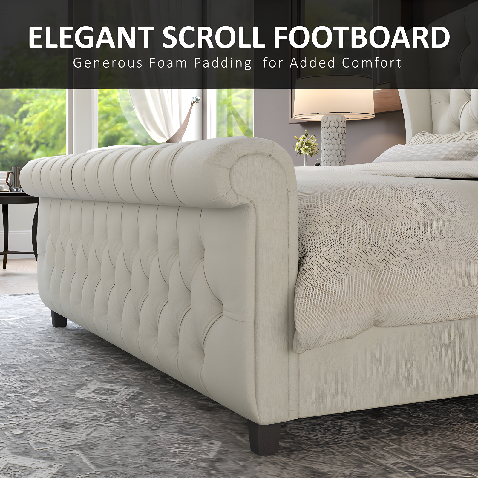 Dulane Chenille Upholstered Sleigh Bed with Scroll Wingback Headboard