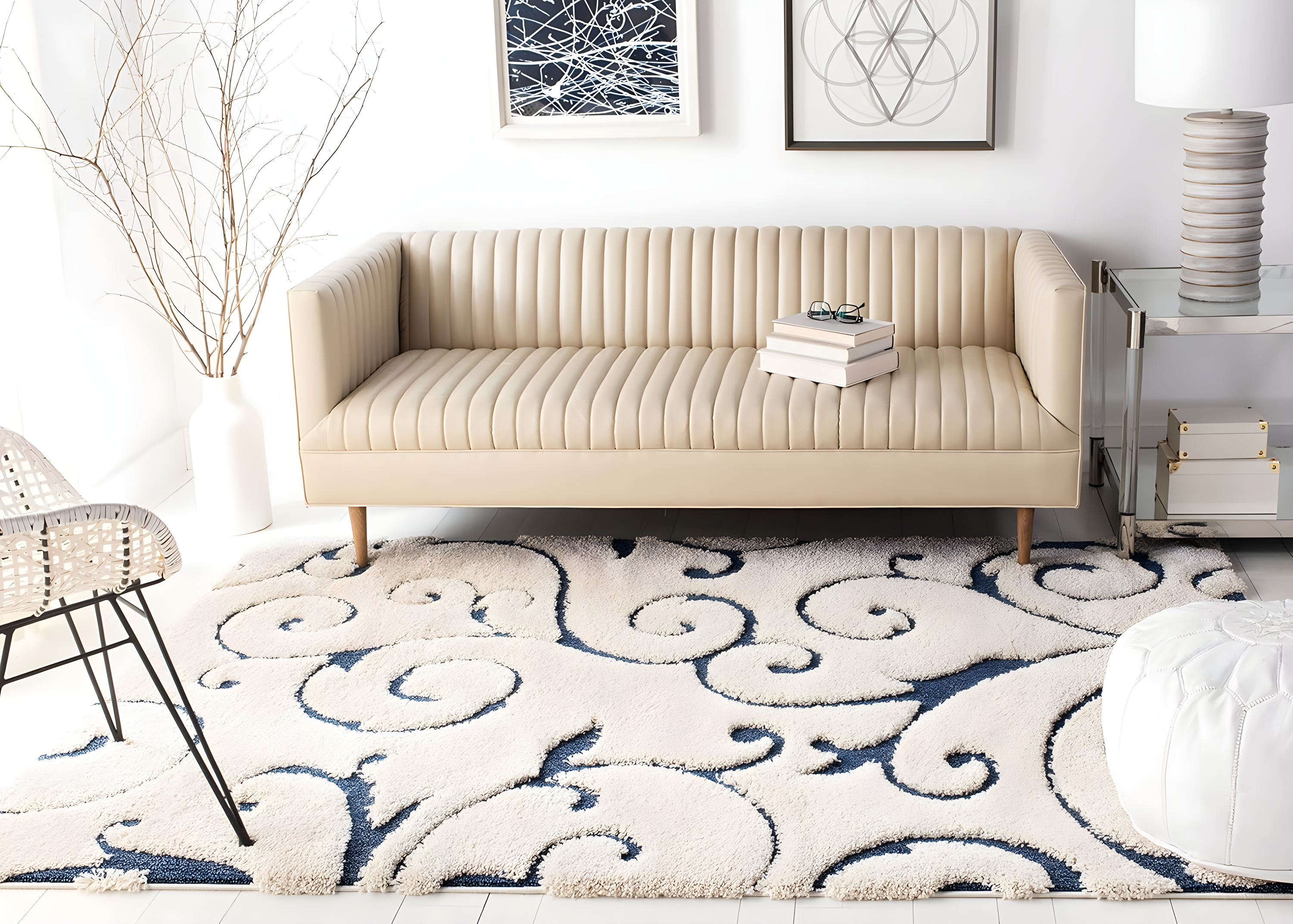 Florida Shag SG455 Power Loomed Indoor Area Rug - Cream/Blue - 5'3"x7'6" - Safavieh.