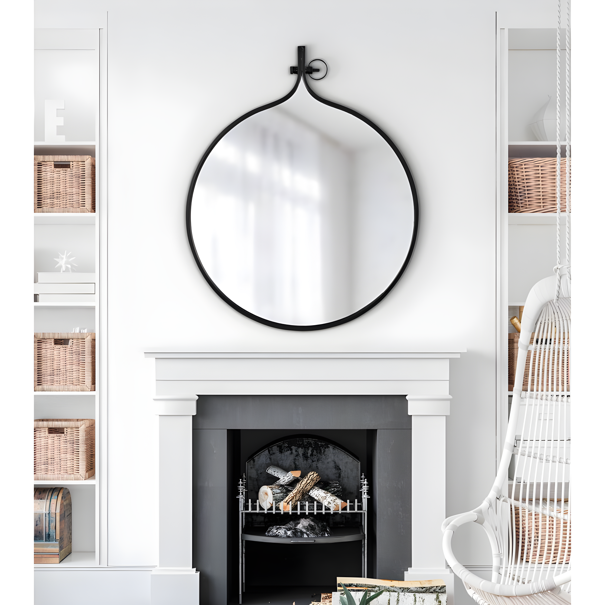 Kate & Laurel All Things Decor 30" x 37" Yitro Metal Framed Wall Mirror Black: Modern Round Vanity, No Assembly Required