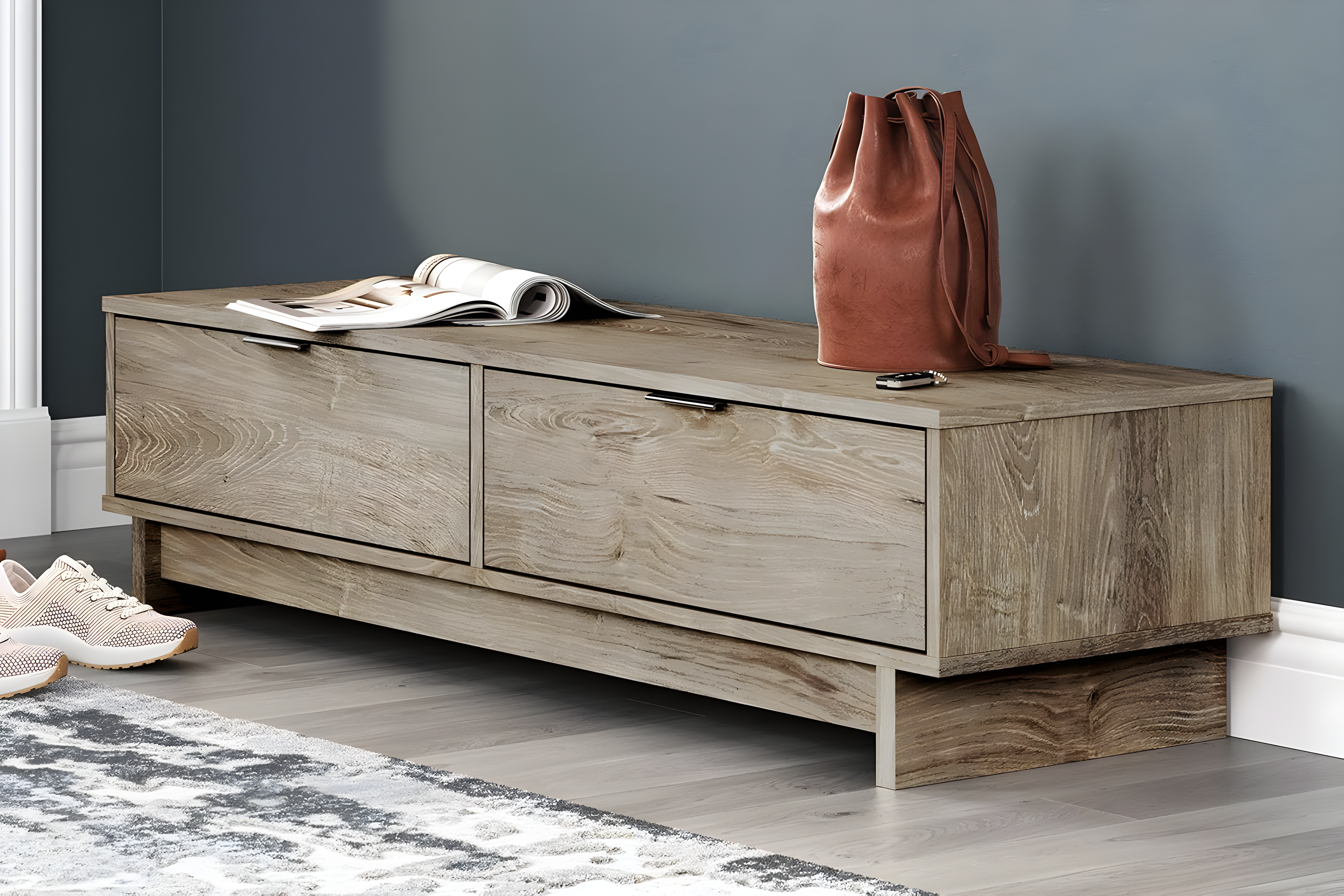 Signature Design by Ashley Contemporary Oliah Storage Bench  Natural