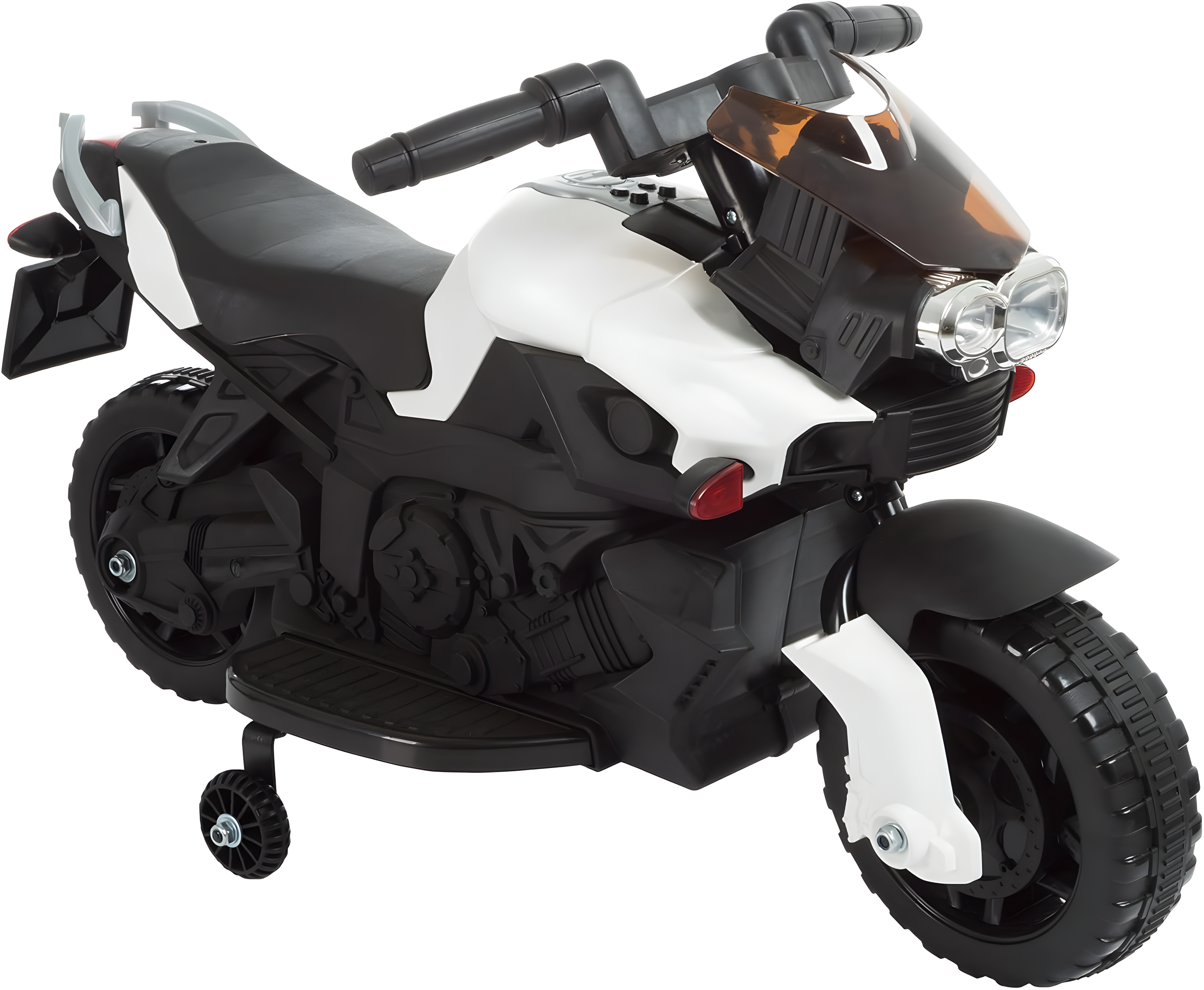 Toy Time Kids Motorcycle - Electric Ride-On with Training Wheels and Reverse Function - White and Black