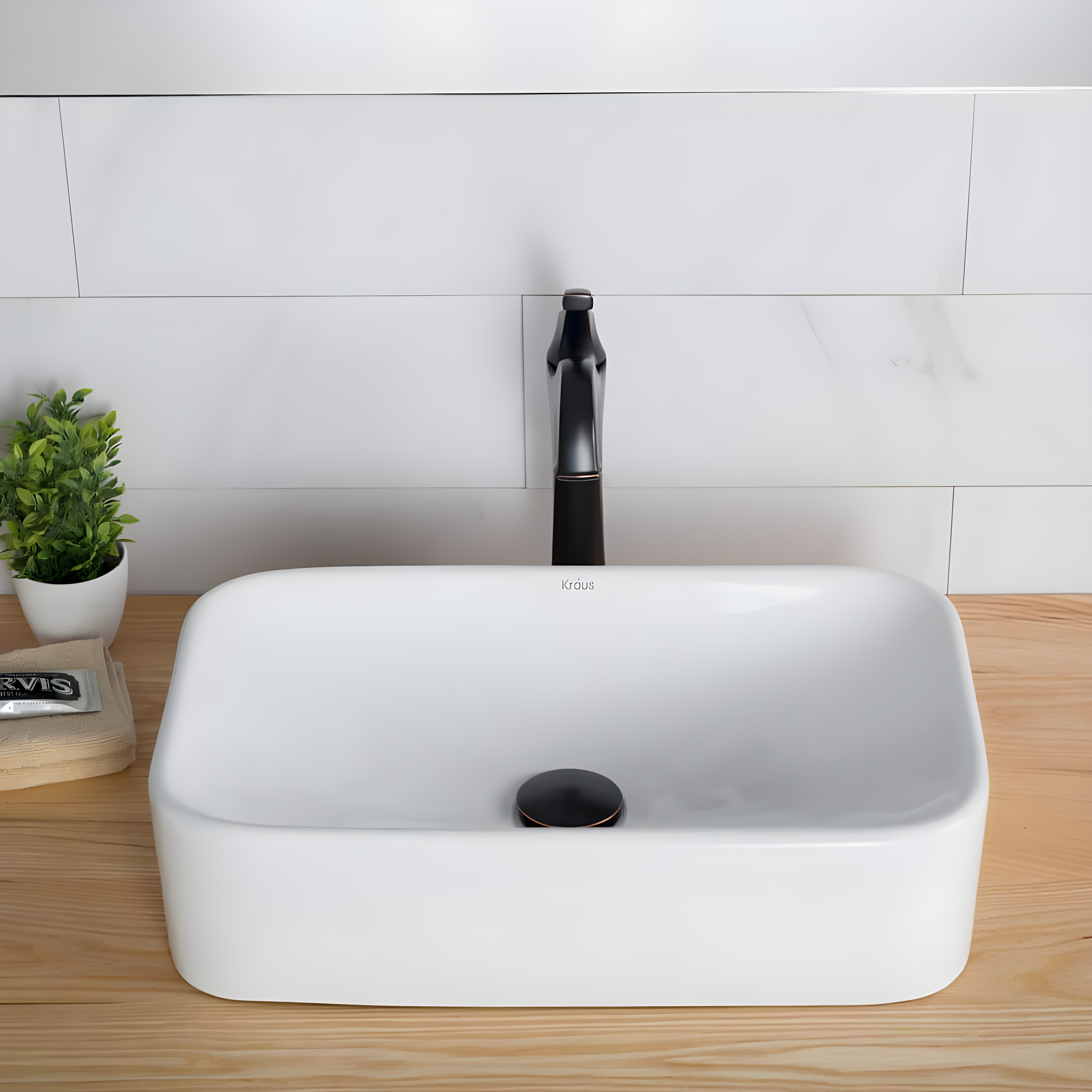 Elavo Ceramic Rectangular Vessel Bathroom Sink