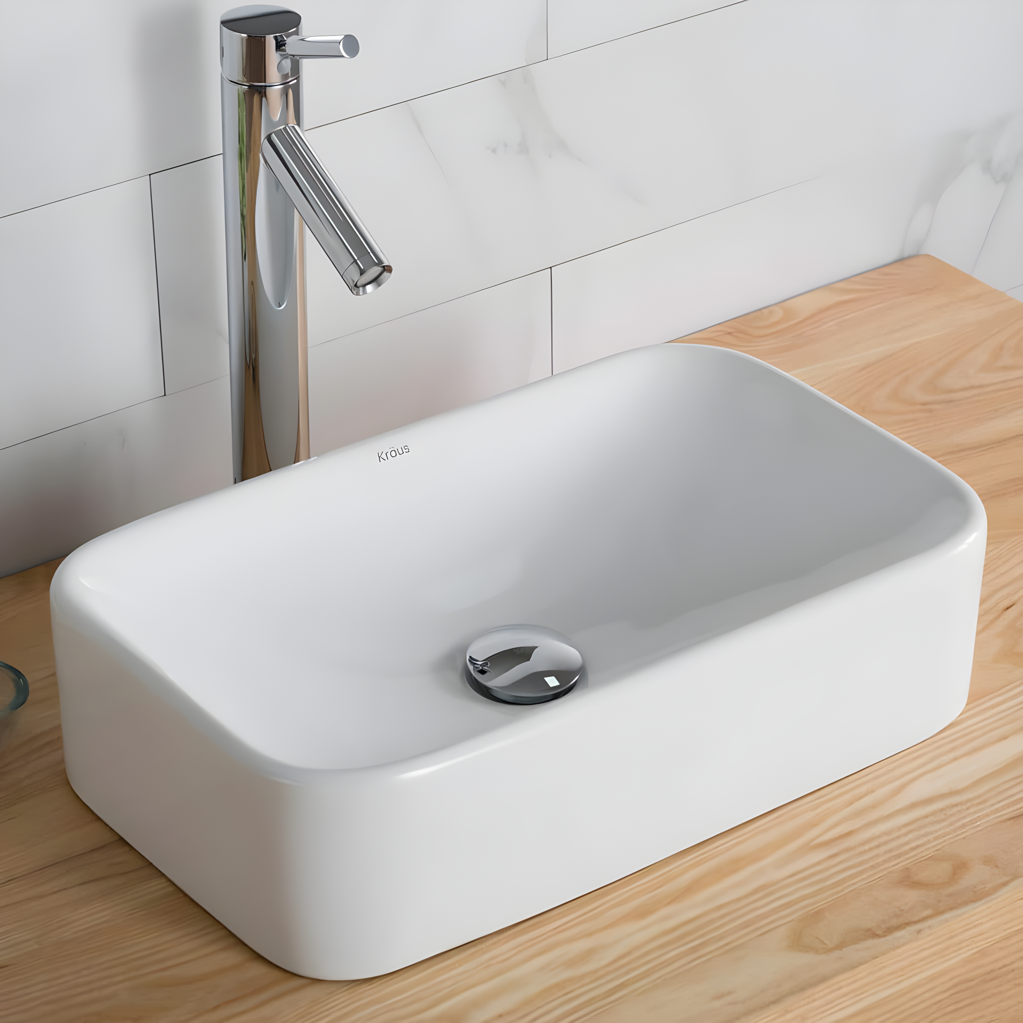 Elavo Ceramic Rectangular Vessel Bathroom Sink